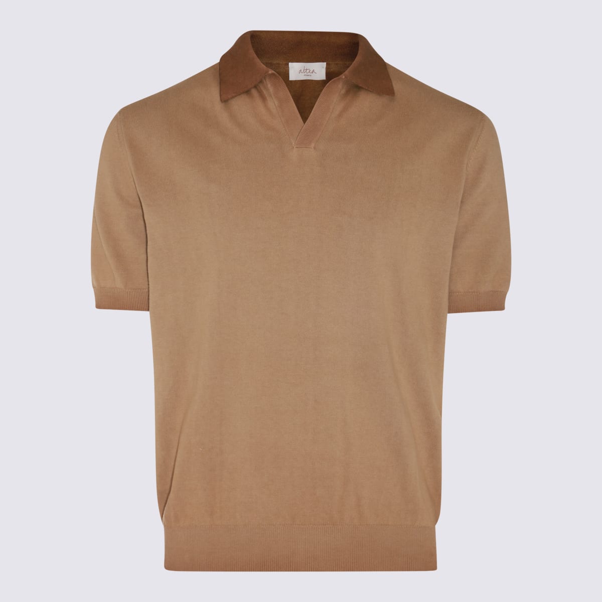 Shop Altea Camel Cotton Polo Shirt