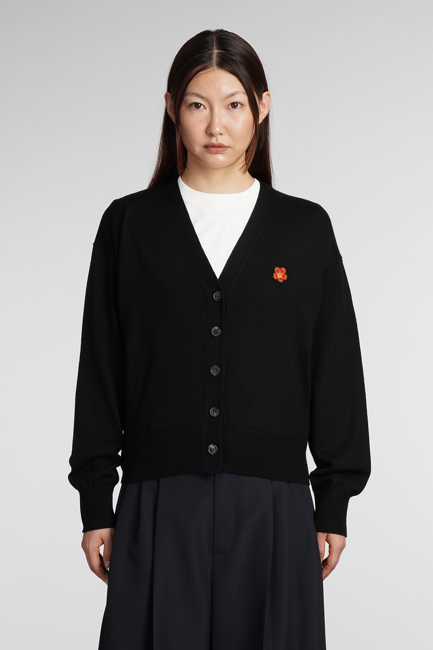 Kenzo Black Tiger Crest Buttoned Cardigan In Black