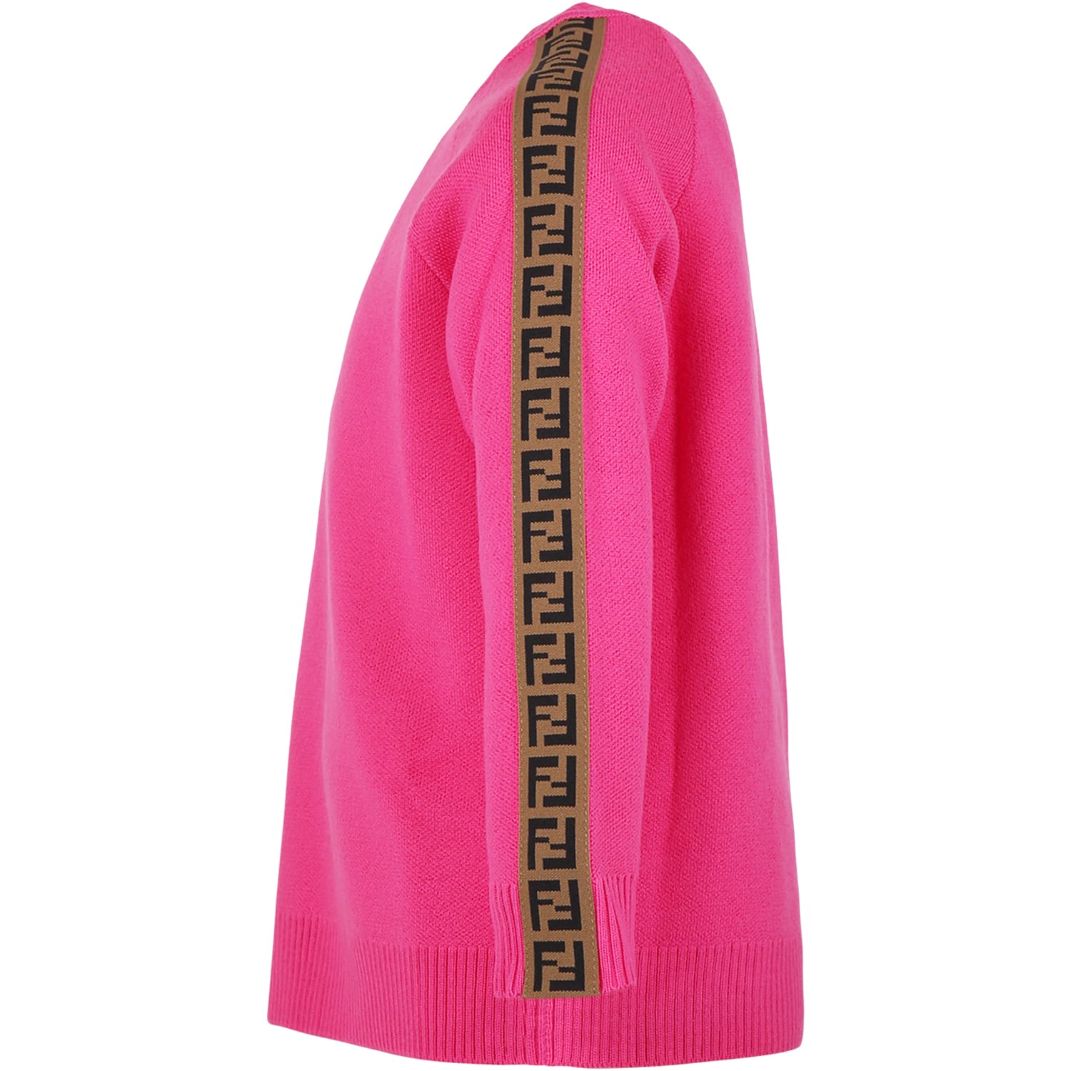 Shop Fendi Fuchsia Sweater For Girl With Double Ff In Fucsia