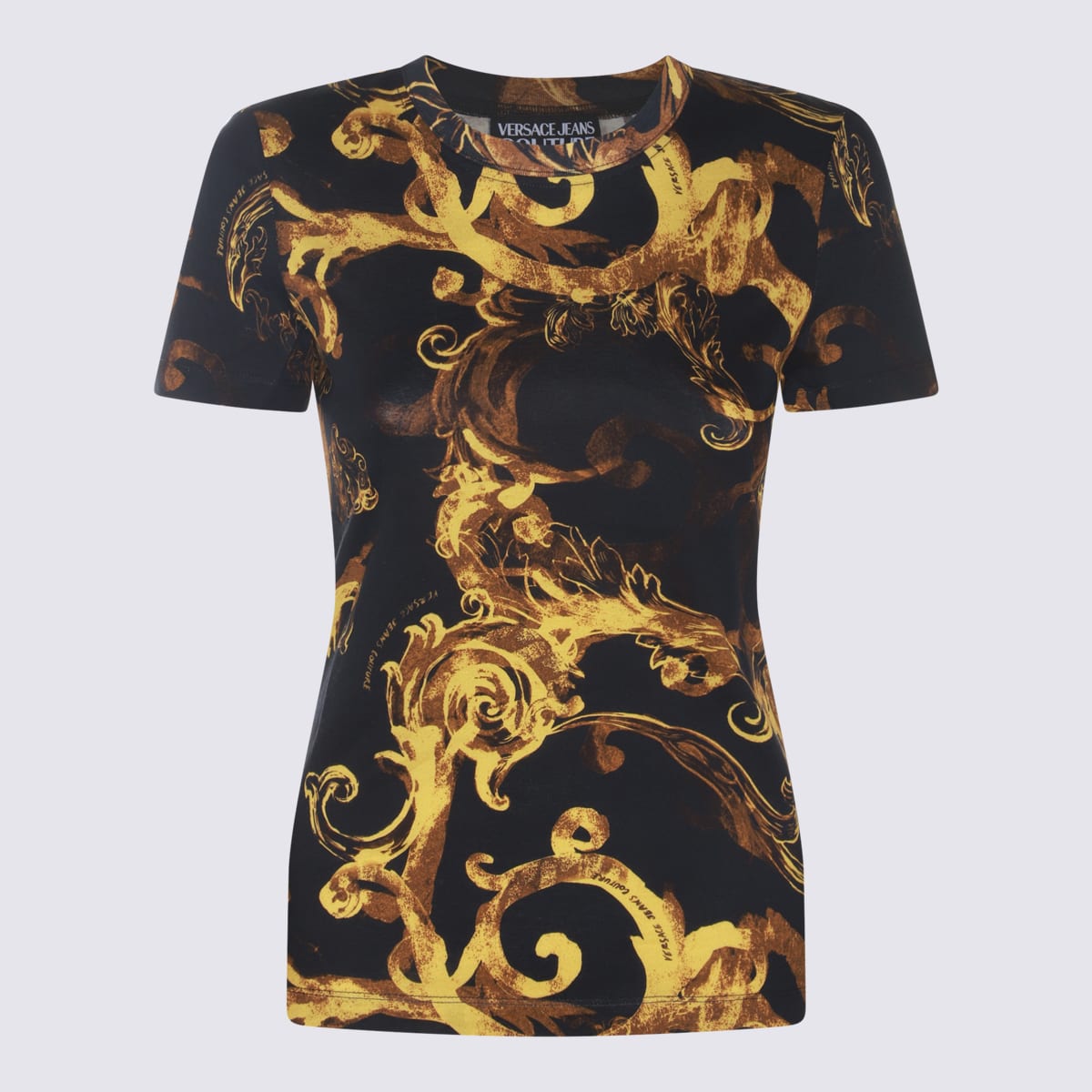 Versace Jeans Couture Black And Gold-tone Cotton T-shirt