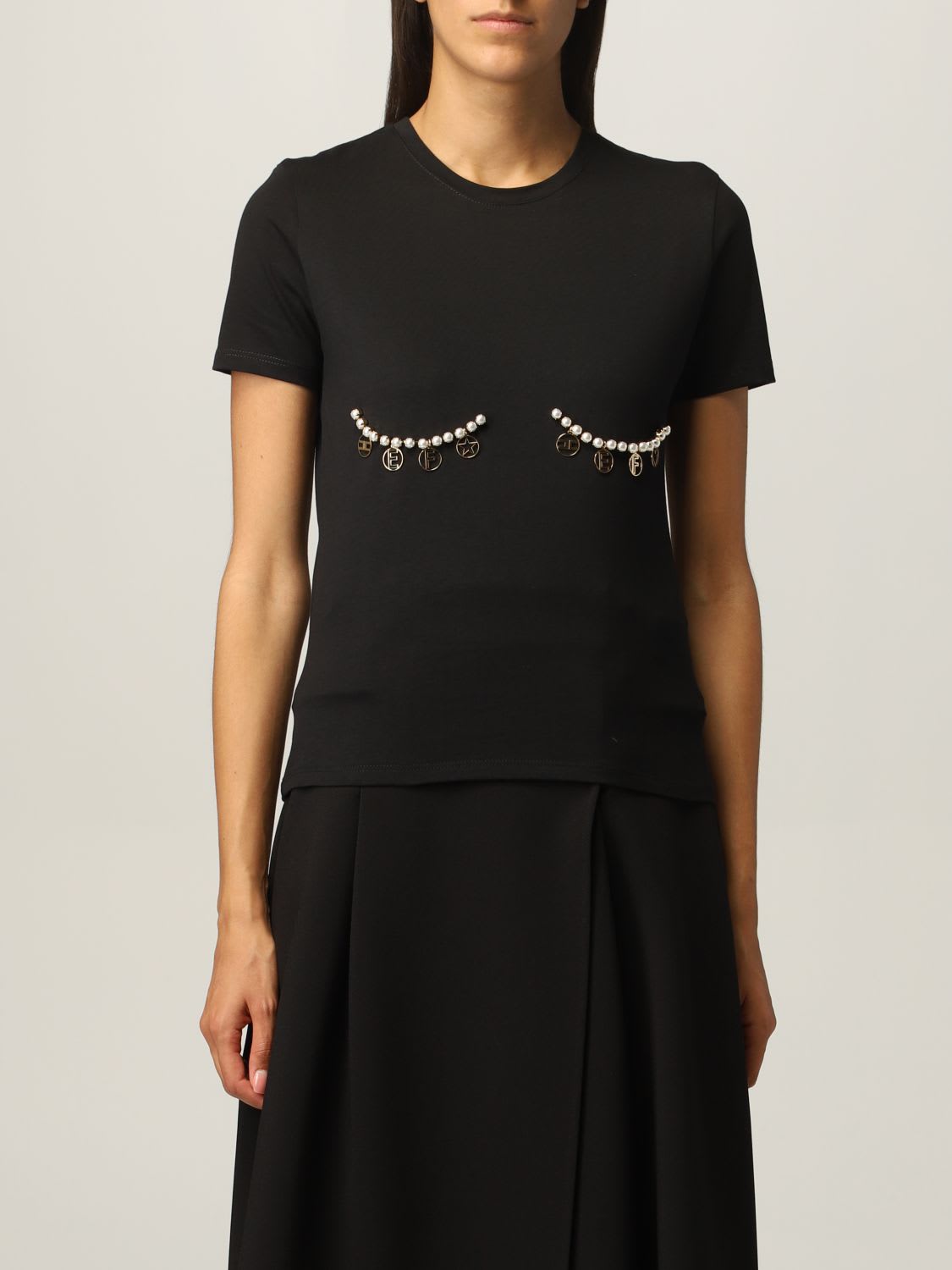 Elisabetta Franchi T-shirt Elisabetta Franchi T-shirt With Pearl And Charms Detail