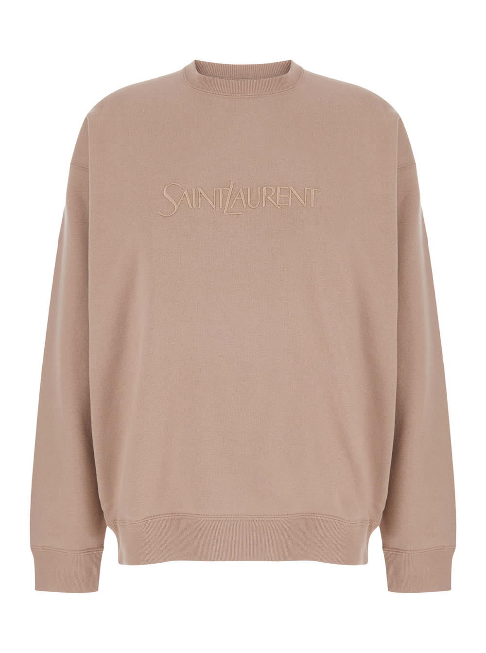 Shop Saint Laurent Pink Crewneck Sweatshirt With Logo Lettering On The Front In Cotton Woman