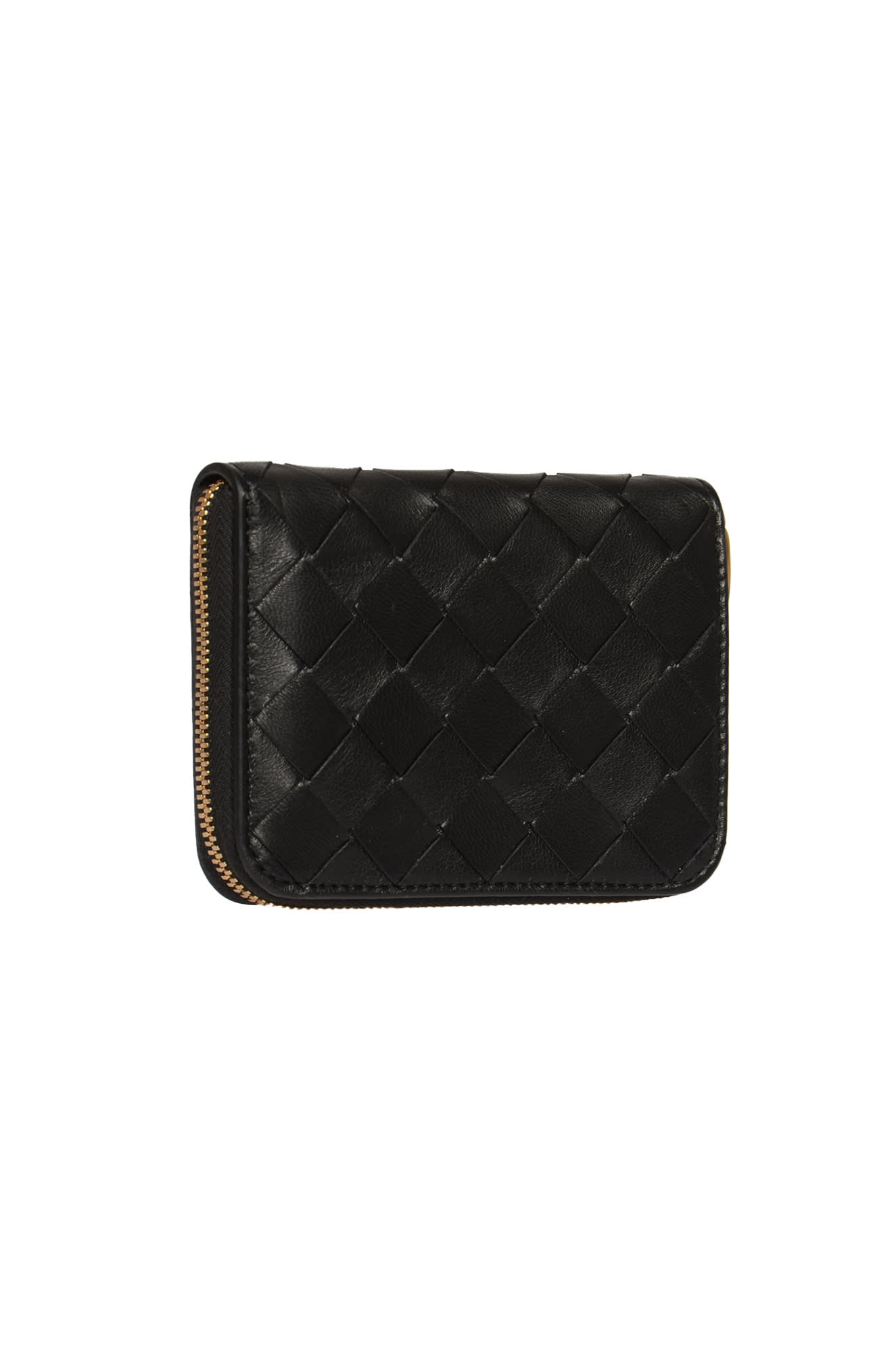 Bottega Veneta Weave Zip Wallet In Black/gold | ModeSens