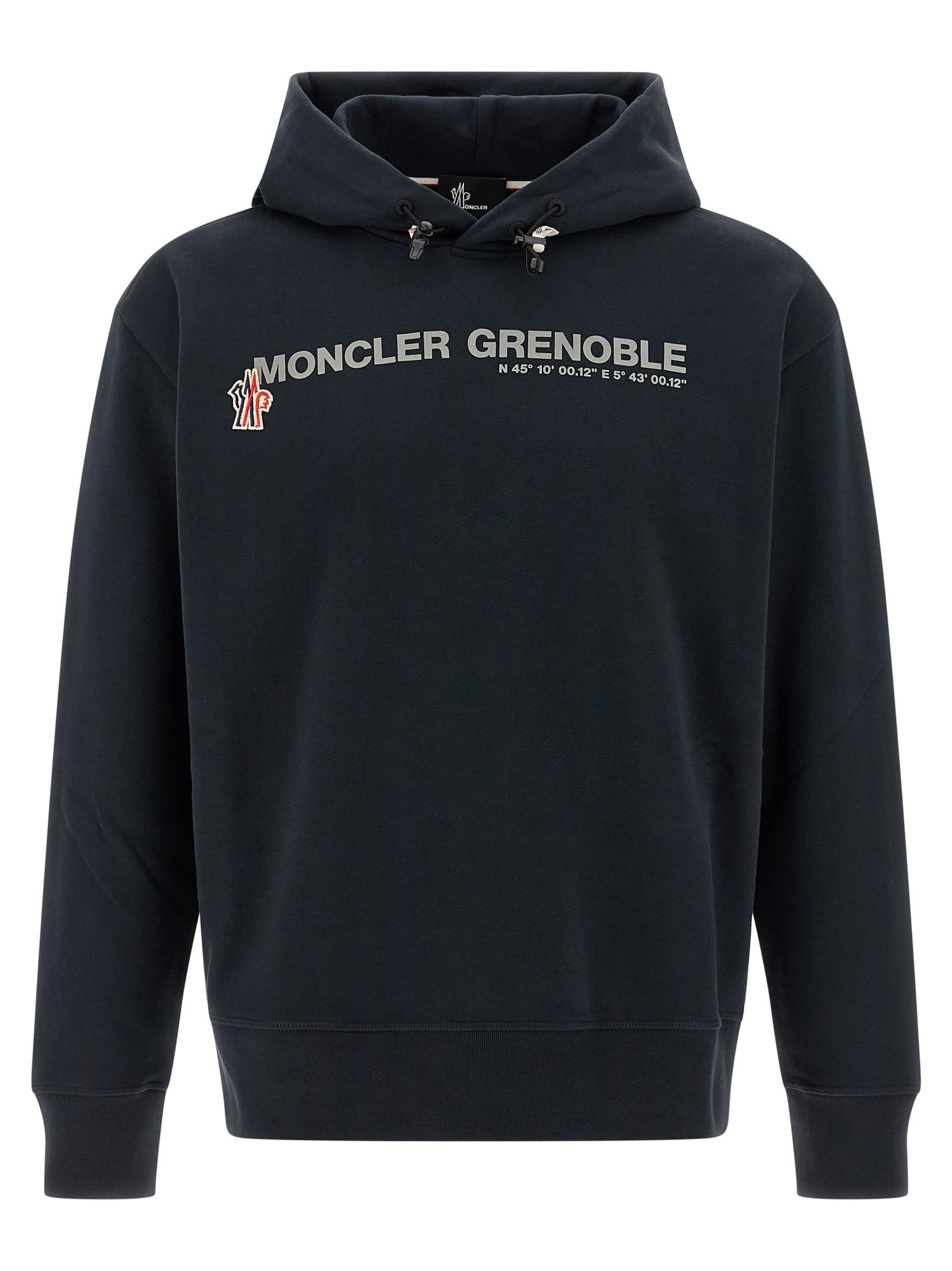 Moncler Grenoble Logo Embroidered Long-sleeved Hoodie In Blue