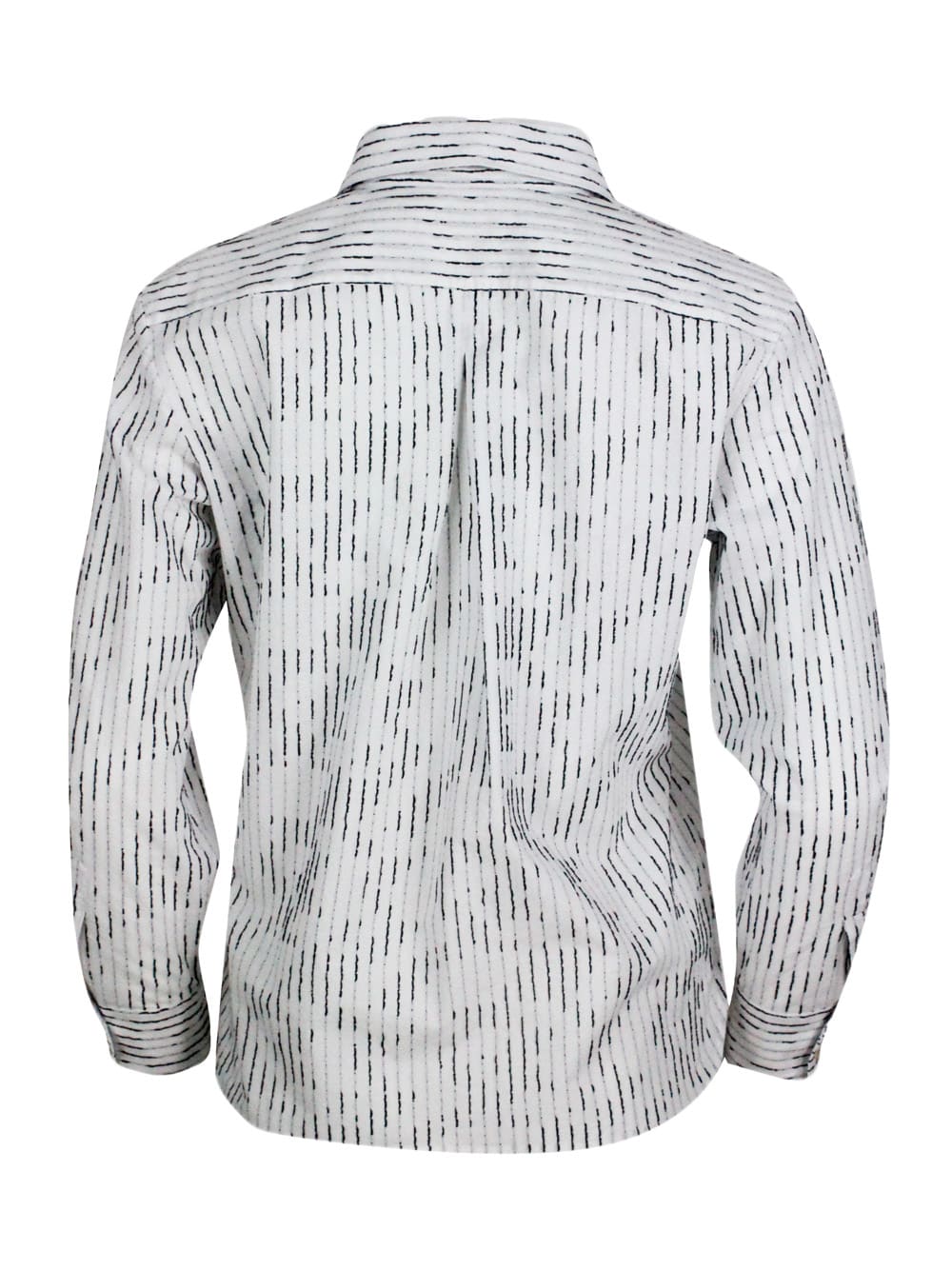 Shop Barba Napoli Long-sleeved Shirt In 100% Soft And Fine Cotton With Raised Vertical Threads. Regular Line In White