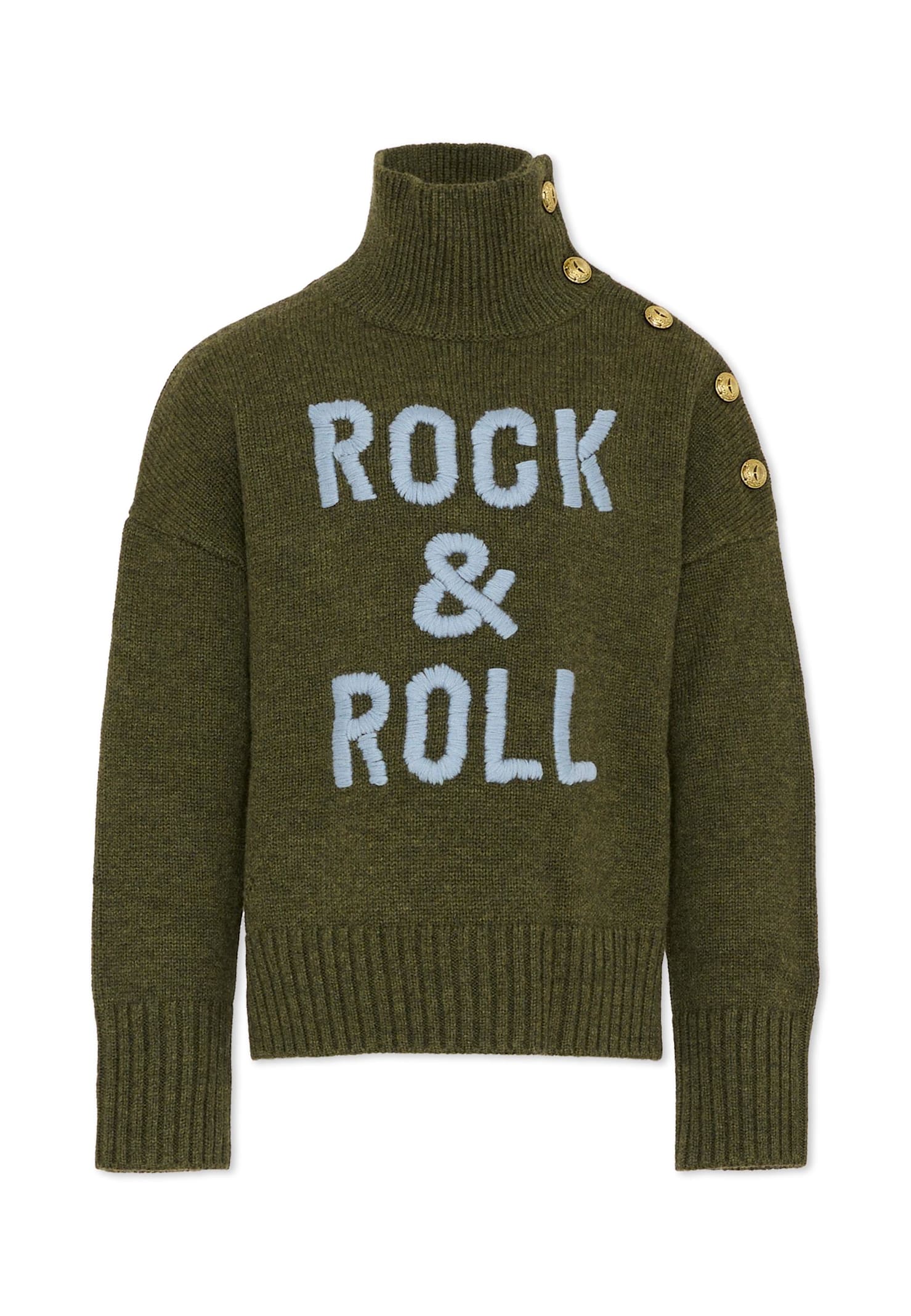 Zadig & Voltaire Green Turtleneck For Girl With Writing In Green