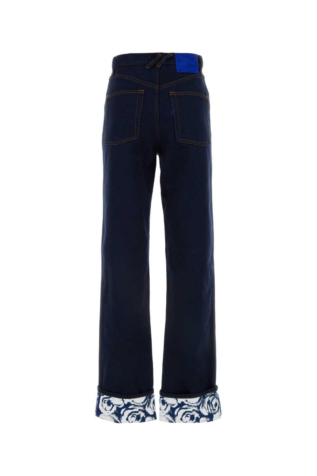 Shop Burberry Logo-patch Straight-leg Turn-up Hem Jeans In Indigo Blue