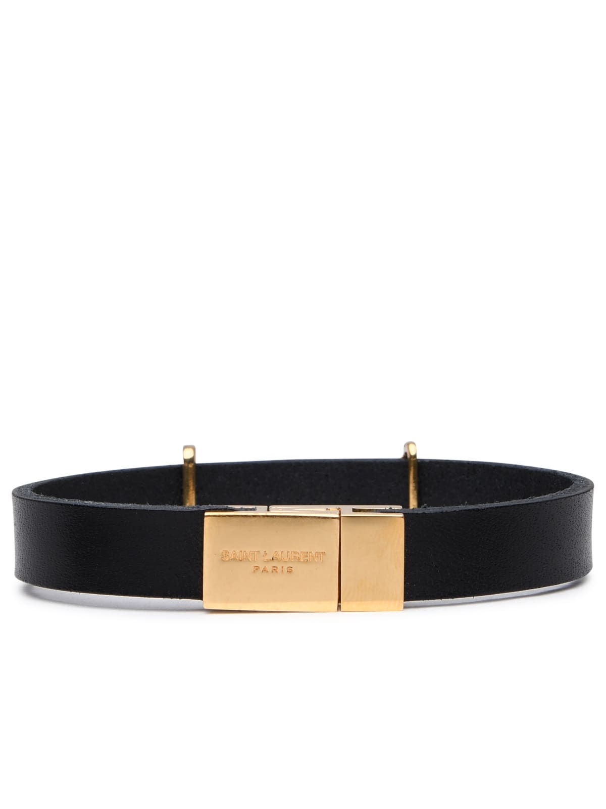Saint Laurent Logo-plaque Leather Bracelet In Black