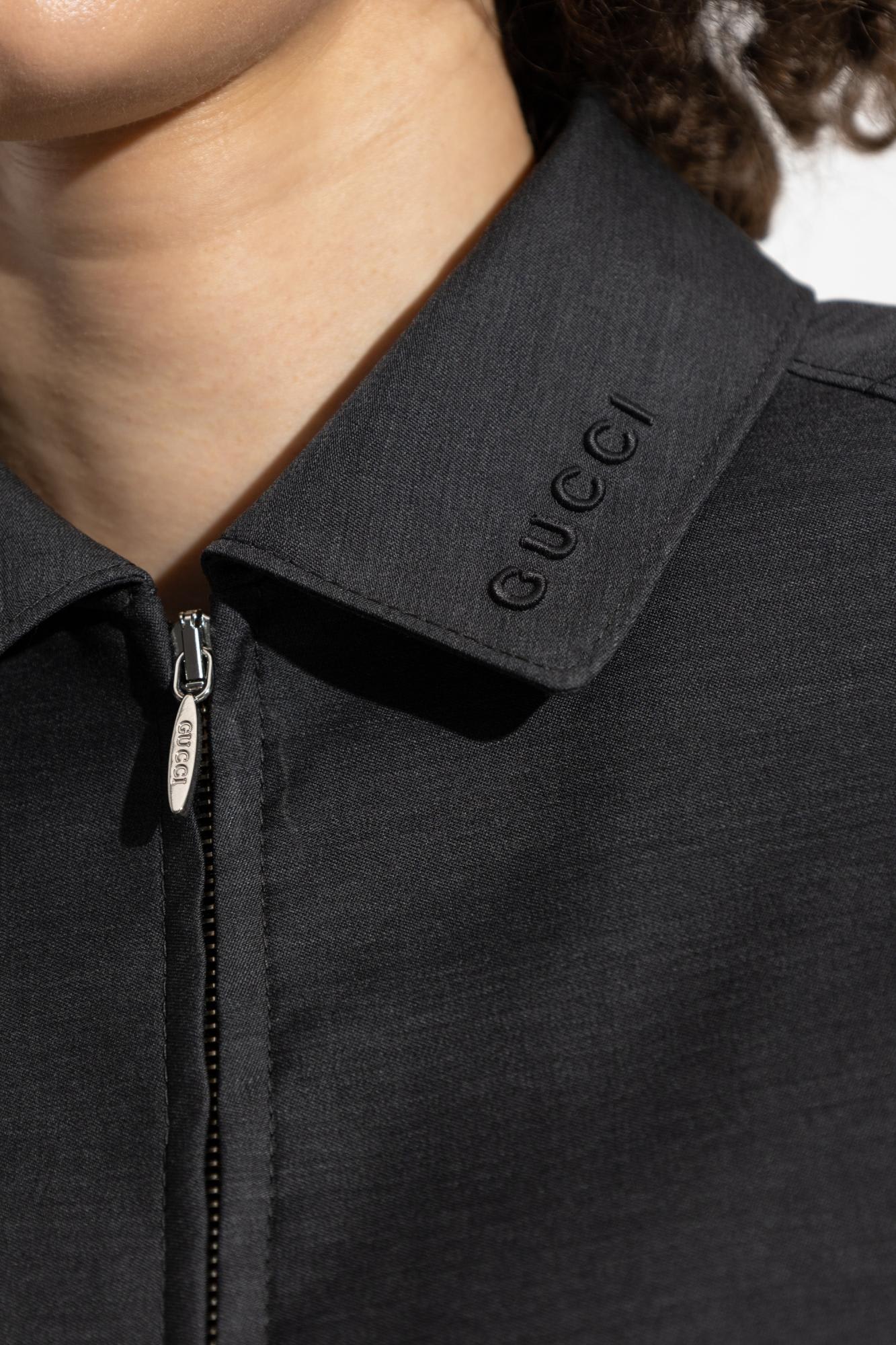 Gucci Wool Jacket With Embroidered Logo On The Collar In Grey