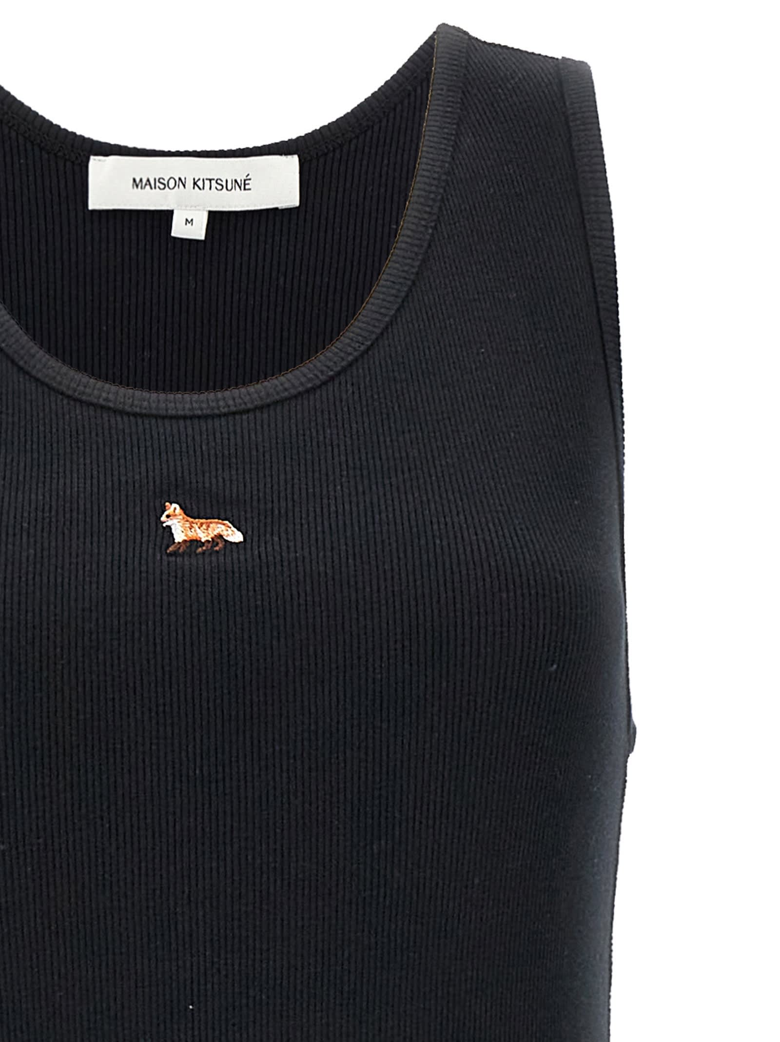Maison Kitsuné Black Baby Fox Ribbed Tank Midi Dress In Black