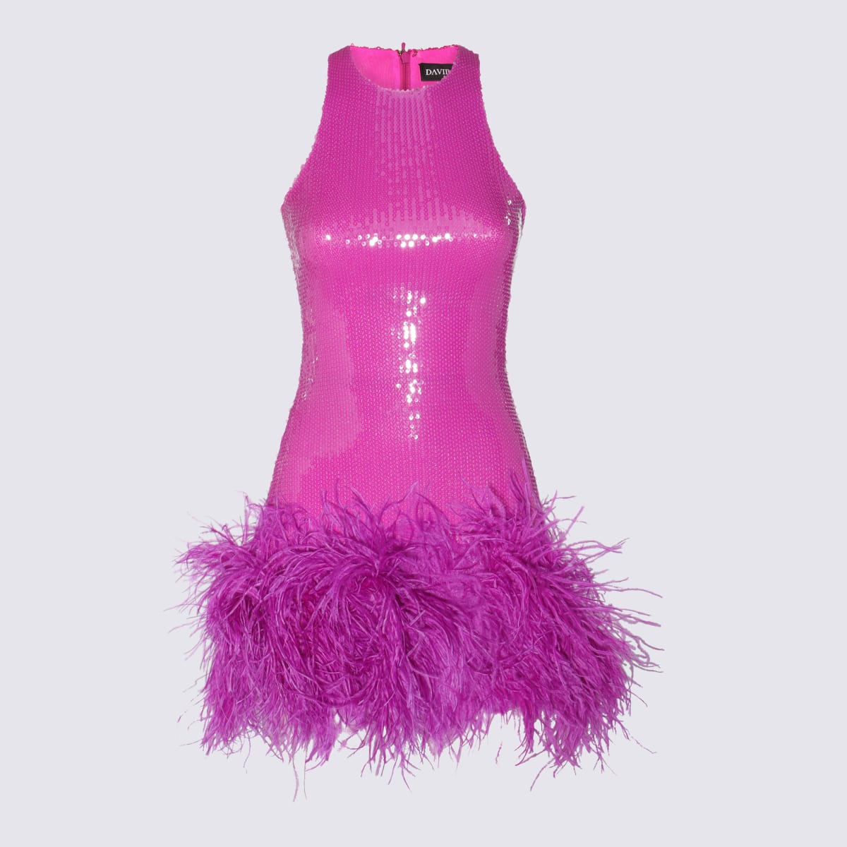 Purple Feather Trim Sequin Mini Dress