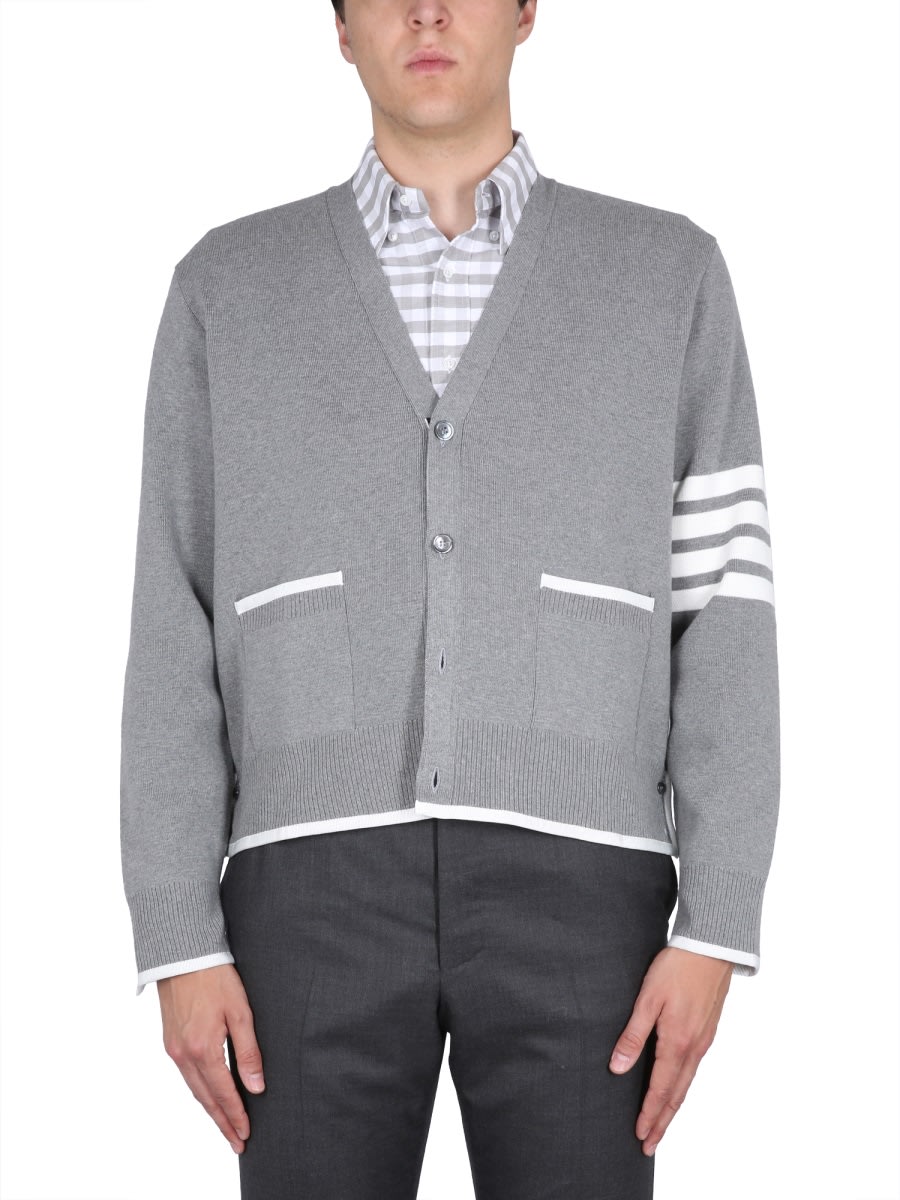 Thom Browne 4-bar Knitted Cardigan In Grey
