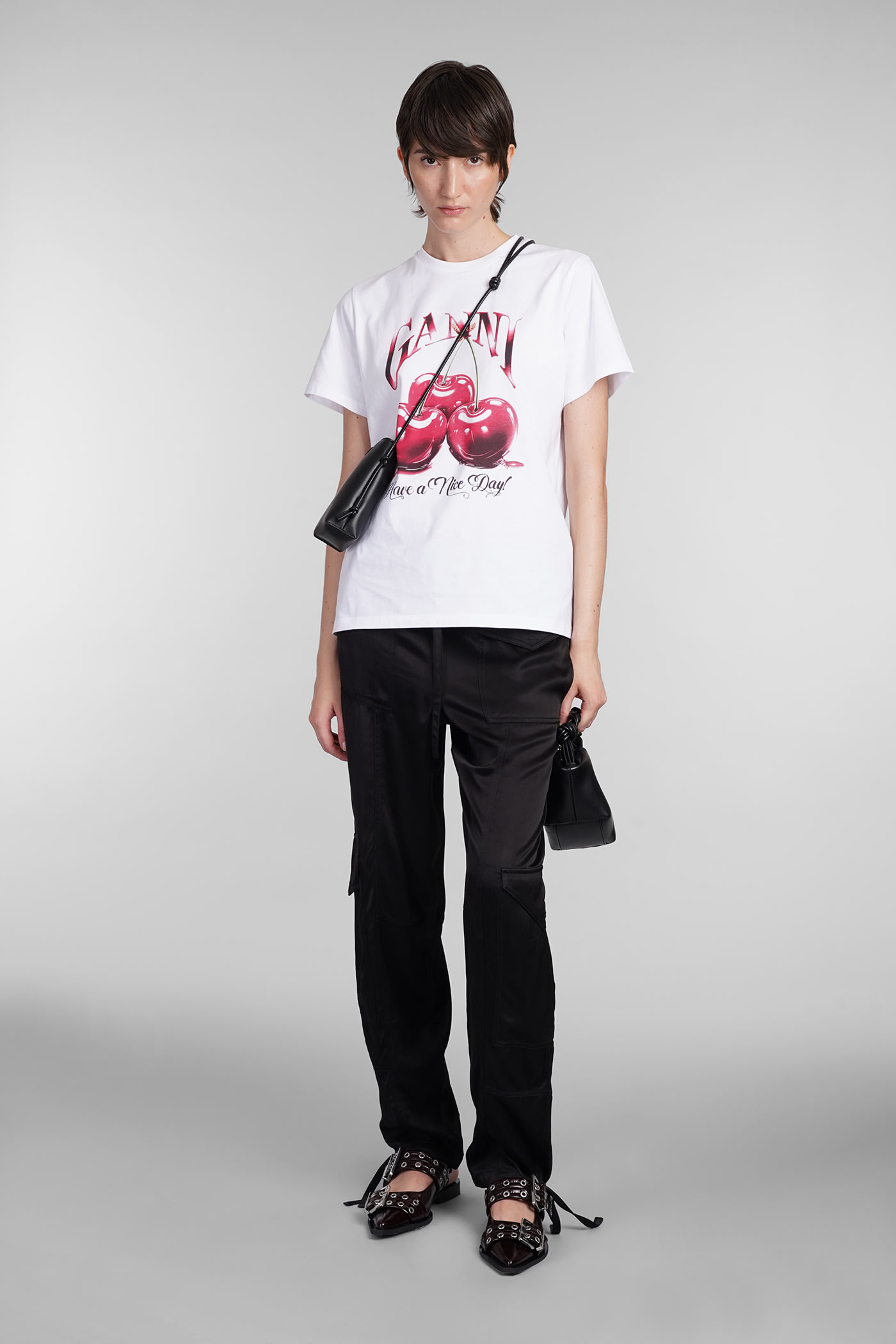 Ganni Basic Jersey Cherry Relaxed T-shirt In White