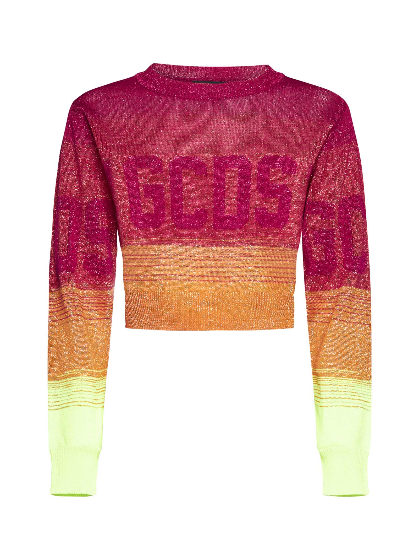 Gcds Logo-print Ombré Cropped Jumper In Fucsia