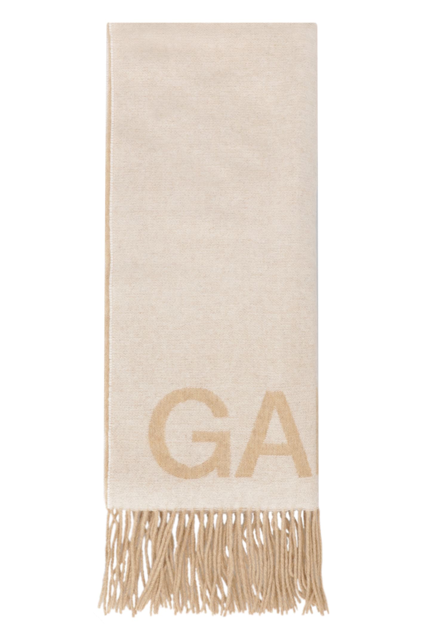 Ganni Wool Scarf With Fringes In Neutral