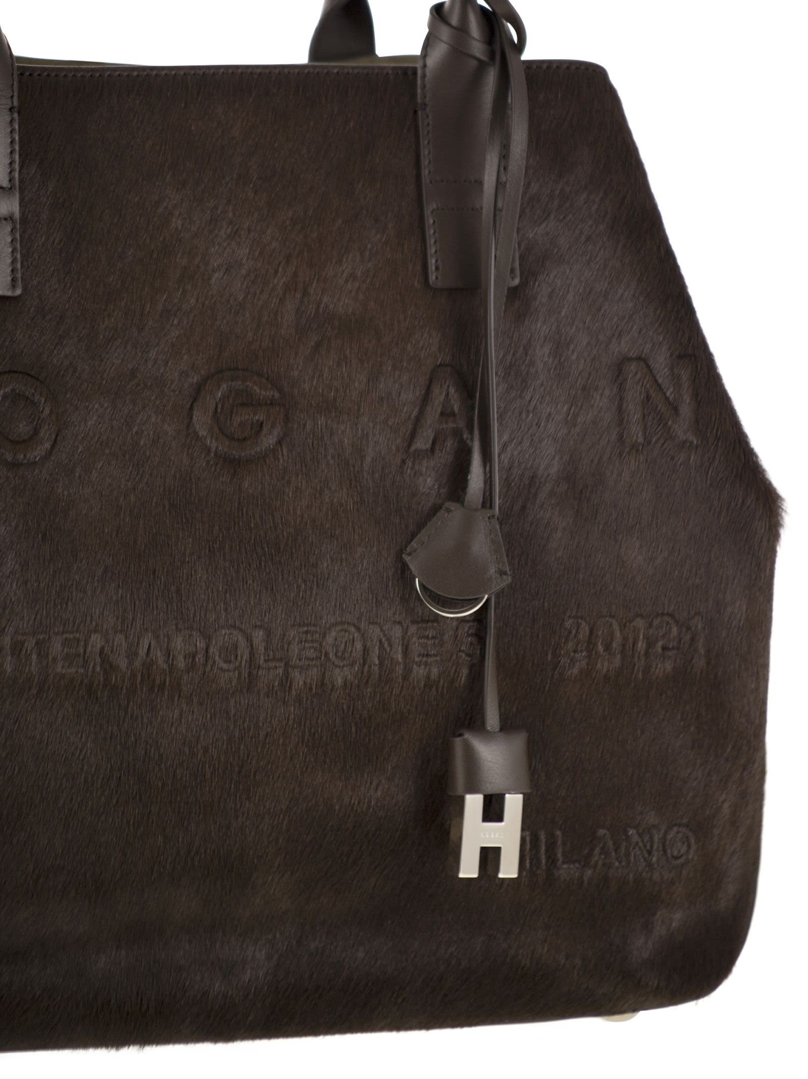 Hogan Medium Script Shopping Bag In Pony-effect Leather In Brown