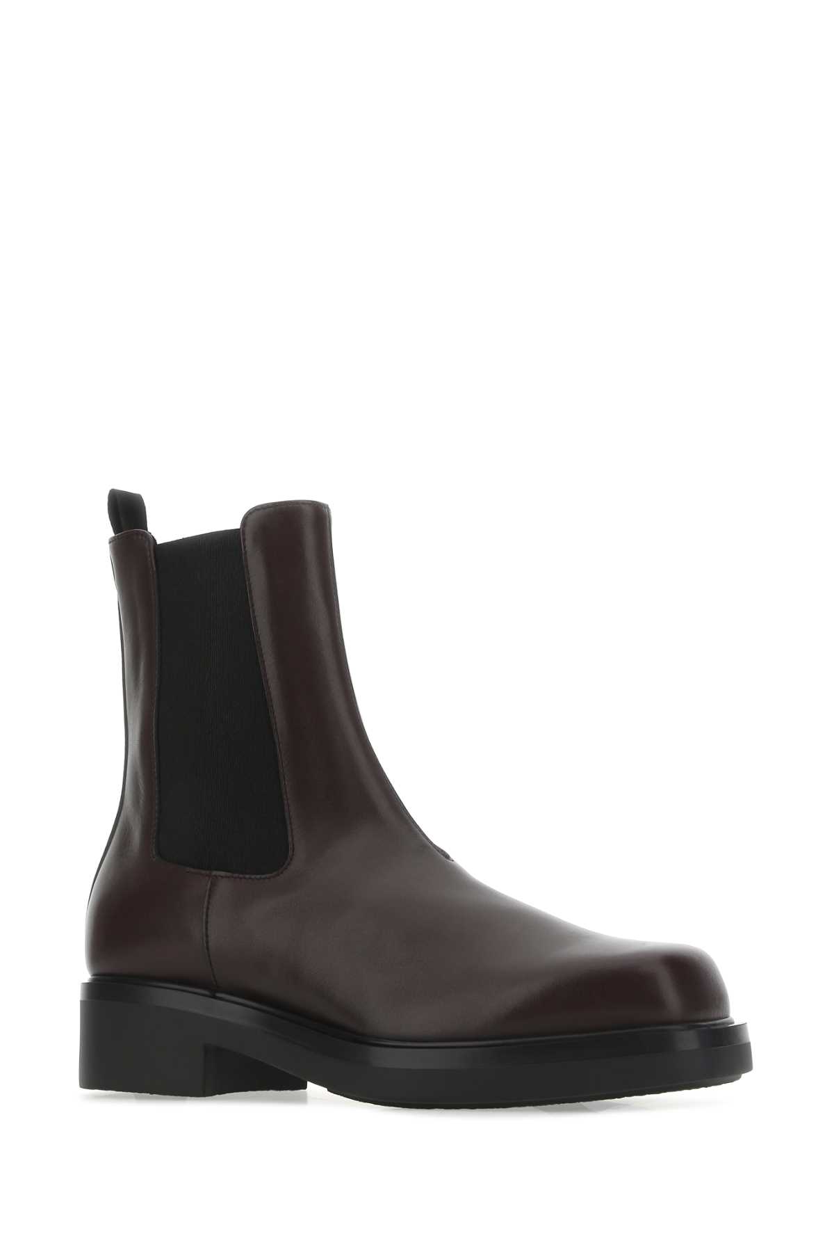 Shop Prada Aubergine Leather Ankle Boots In F0397