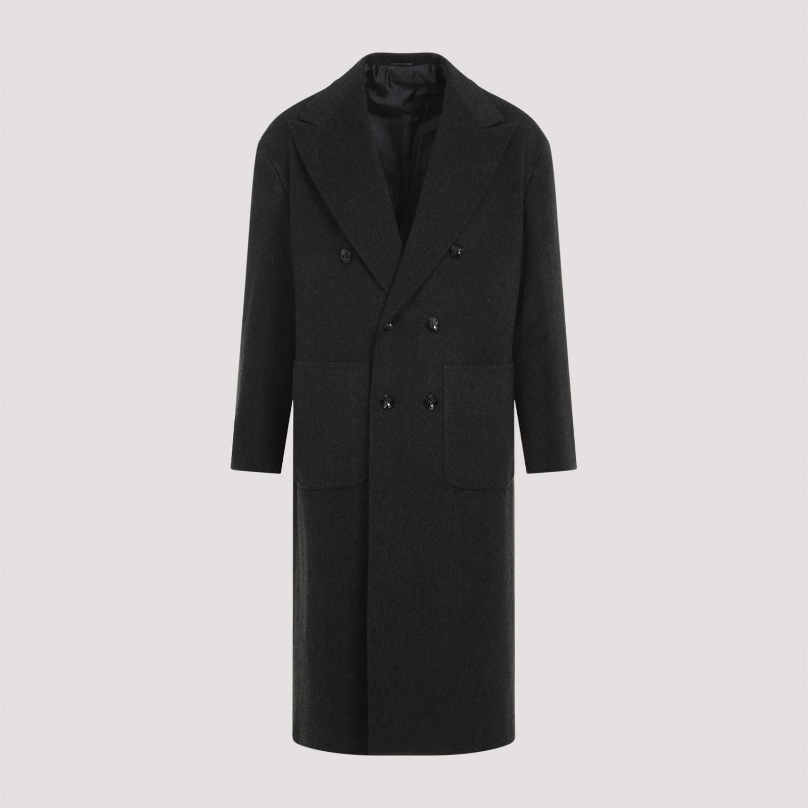 Kiton Dark Grey Tib Virgin Wool Coat In Grigio Scuro