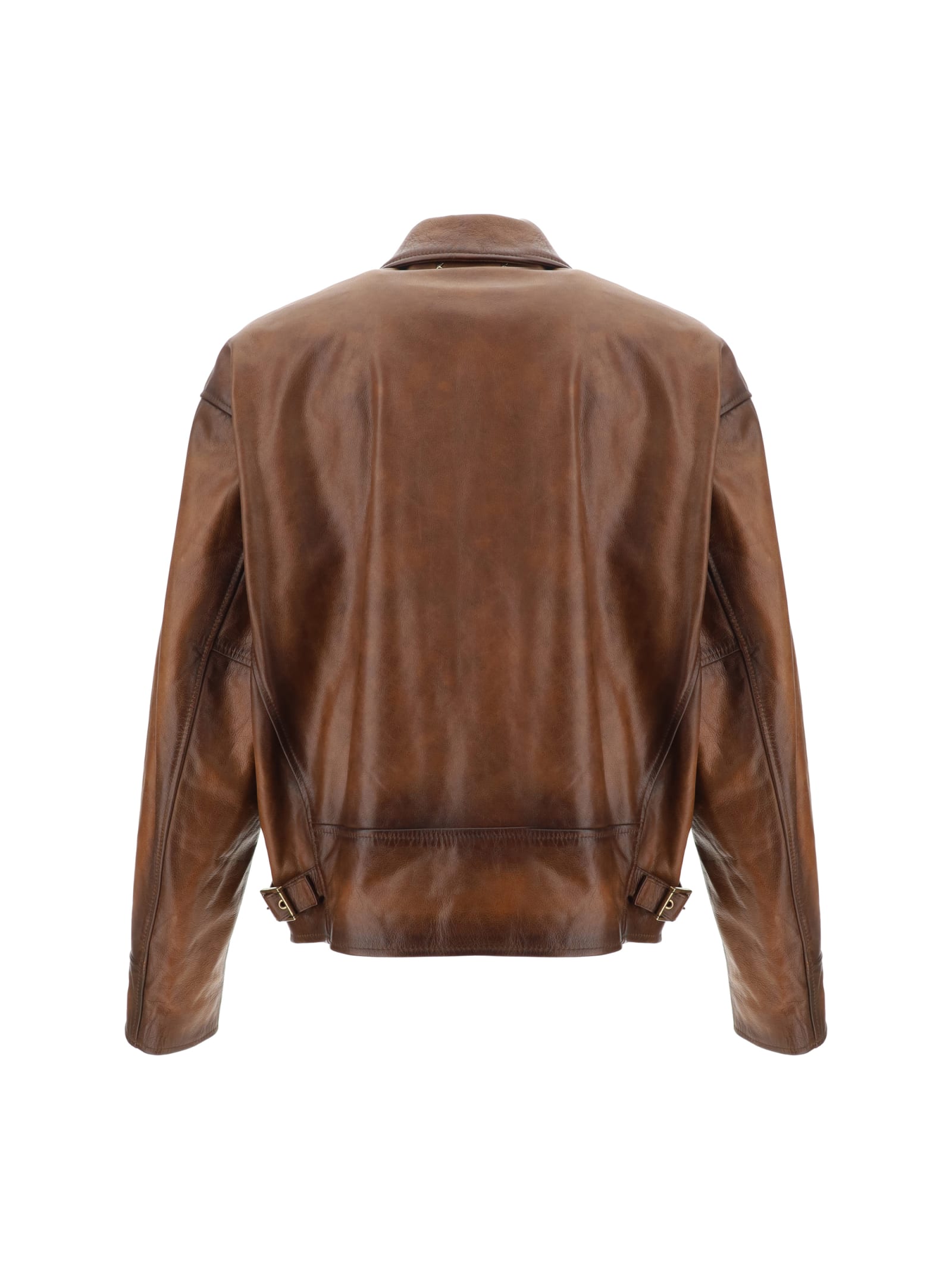 Shop Golden Goose Leather Jacket In Dark Tobacco Brown