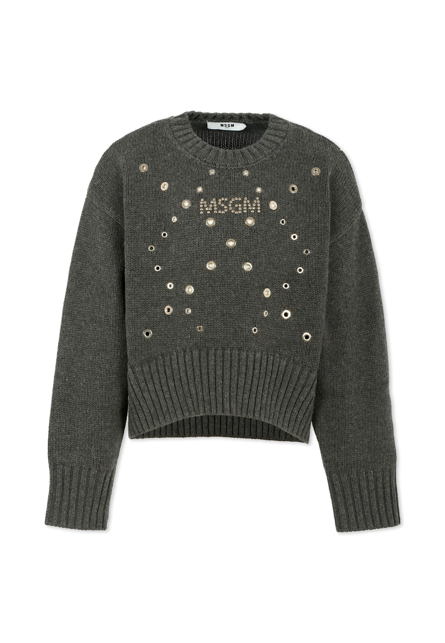 Msgm Grey Sweater For Girl With Logo In Gray