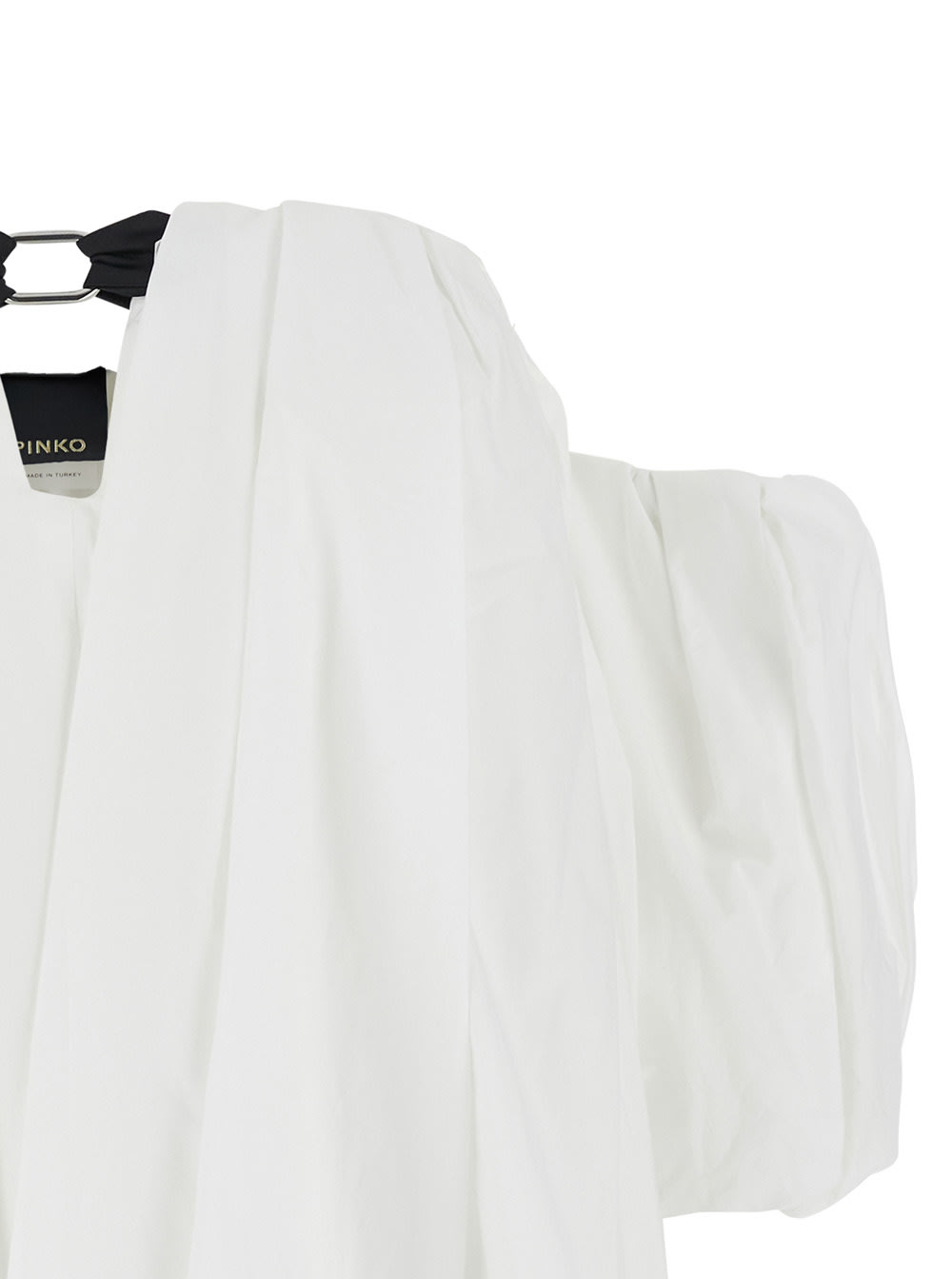 Pinko Bert White Dress With Exposed Shoulder Design And Removable Sleeves With Button In Cotton Woman