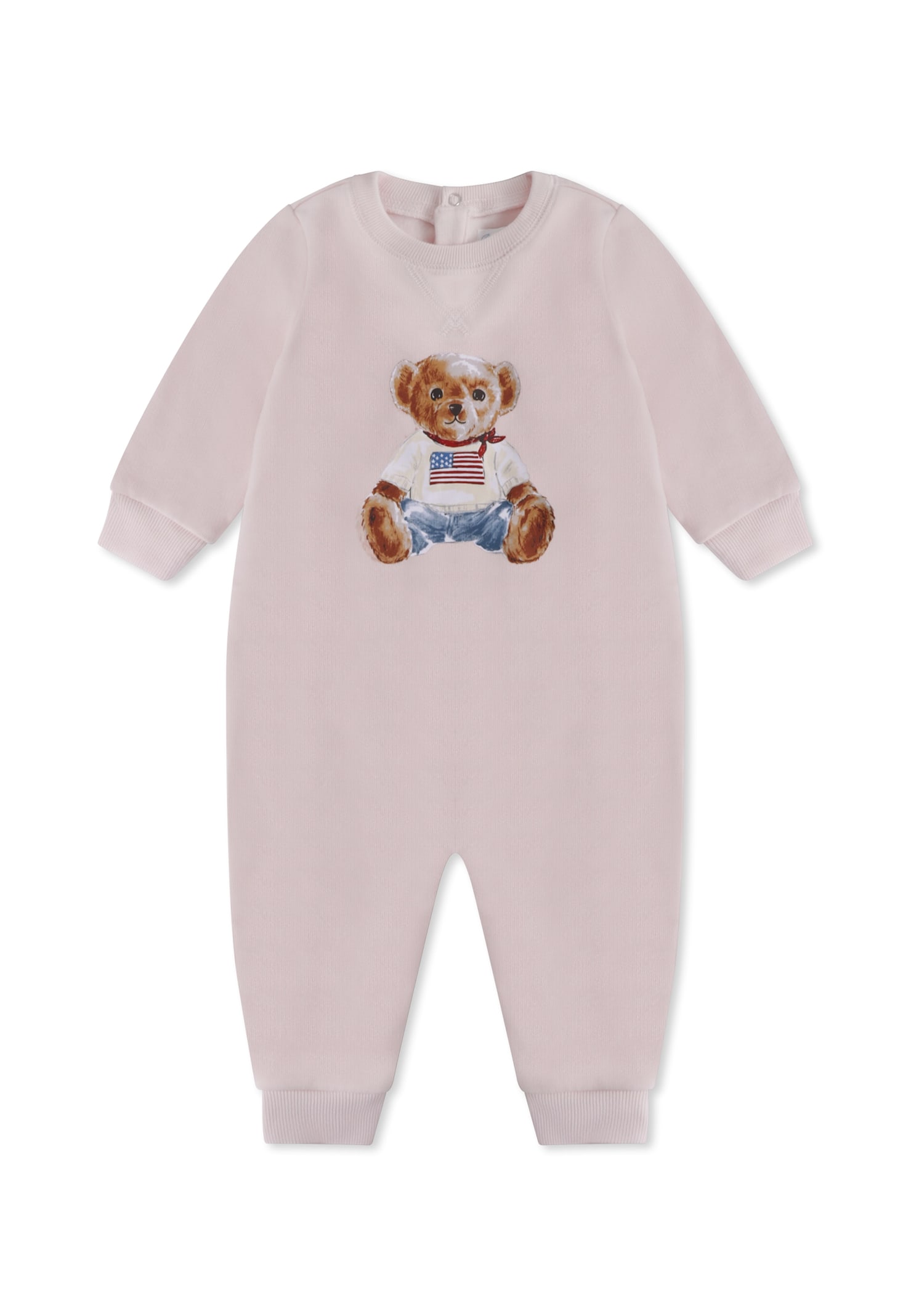 Ralph Lauren Pink Babygrow For Baby Girl With Polo Bear In Pink