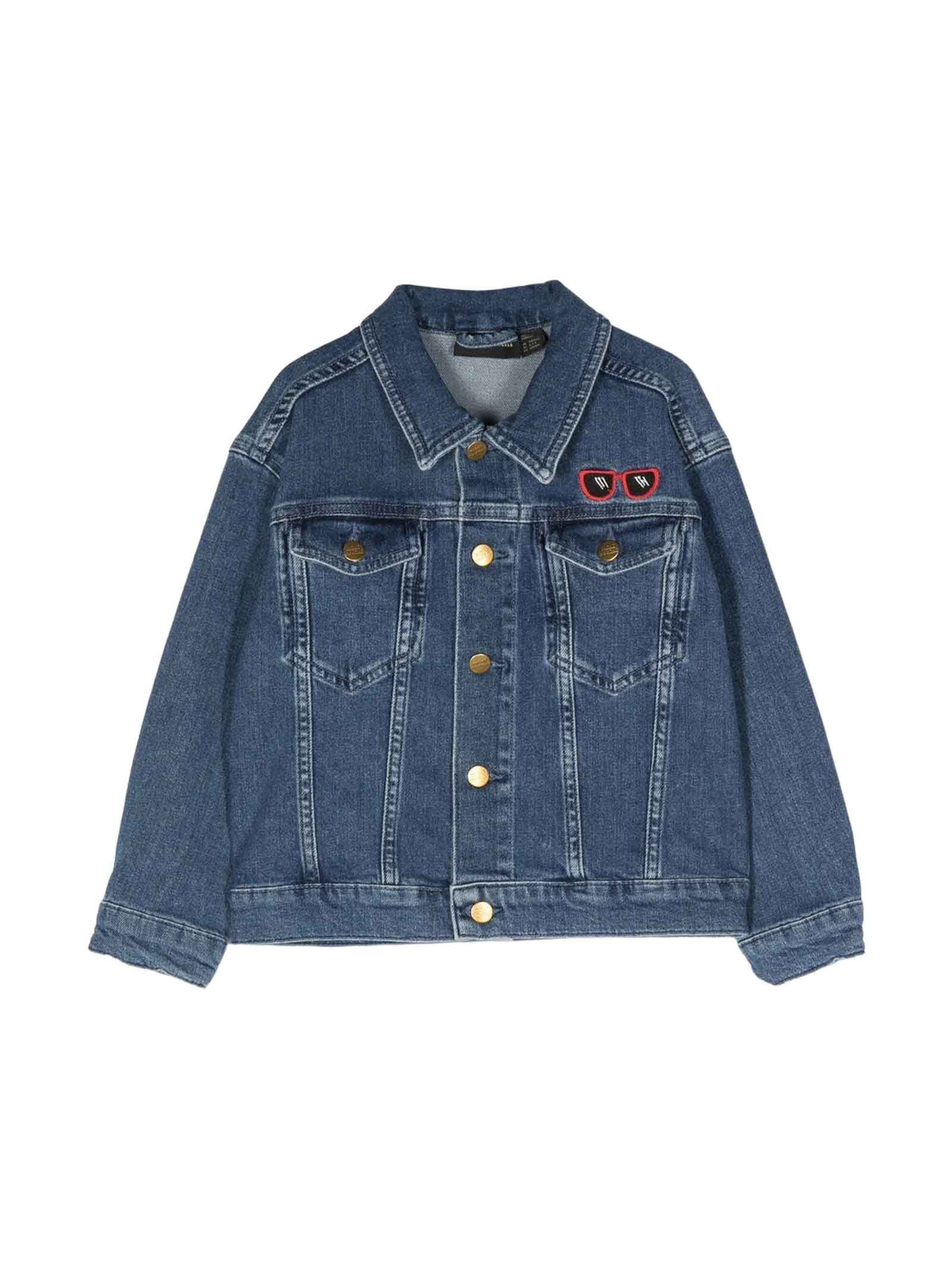 Mini Rodini Denim Embroidered Jacket In Blu