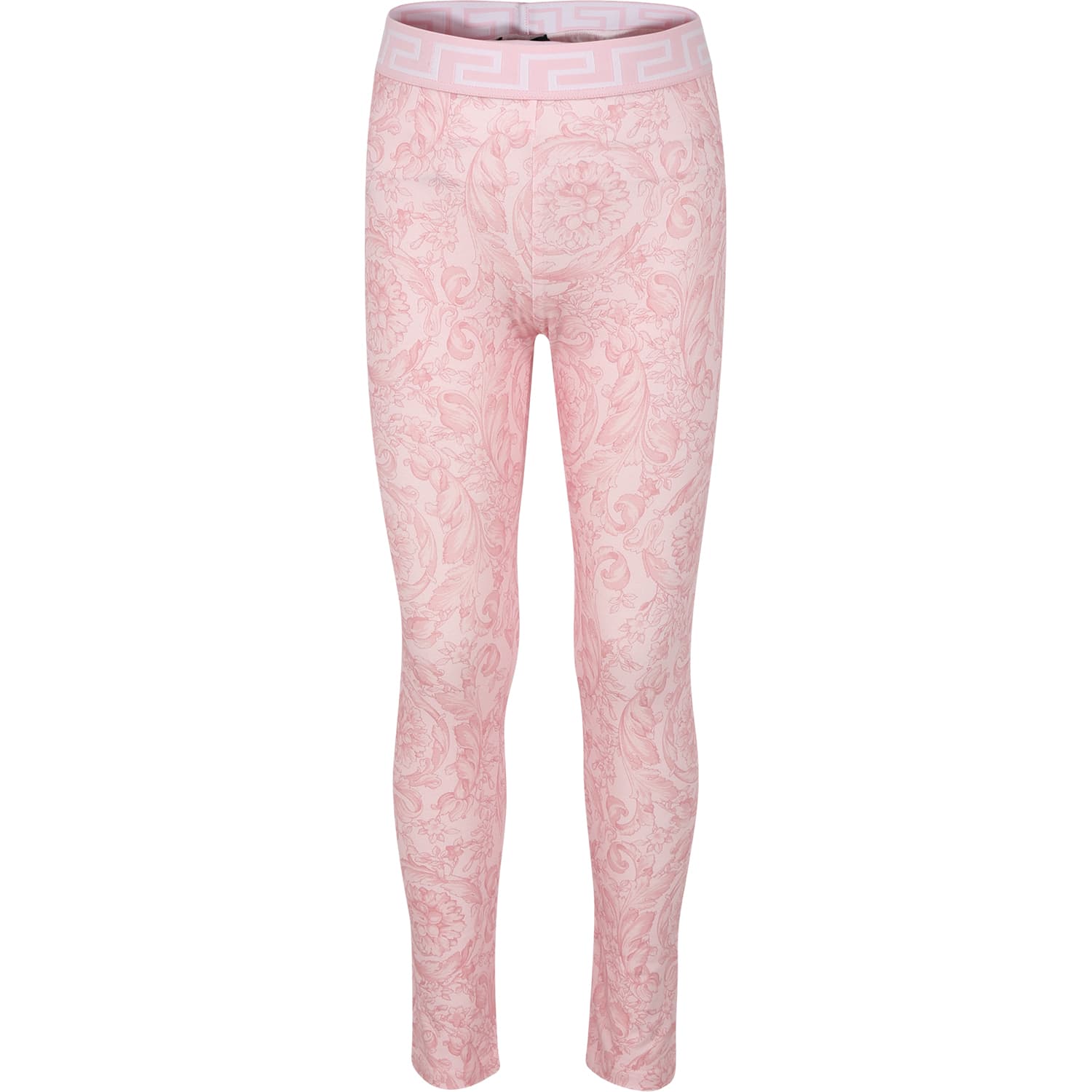 Versace Kids' Pink Leggings For Girl With All-over Baroque Print