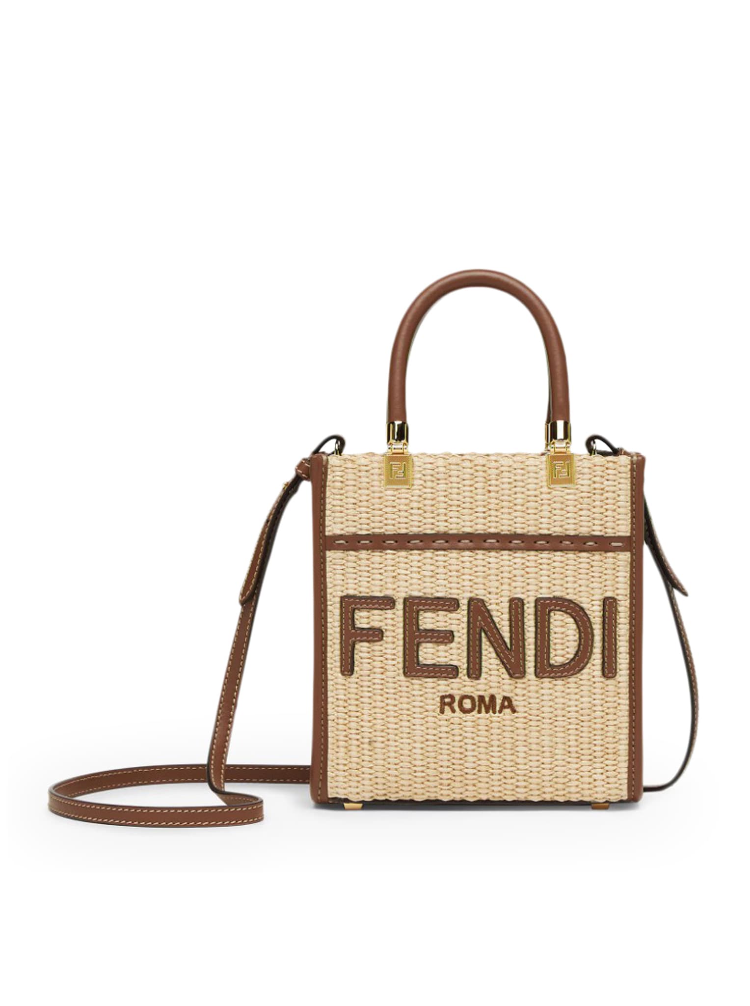 Shop Fendi Shopping Mini Sunshine S Paglia Chicco In Plf Alchemy Gianduia Os