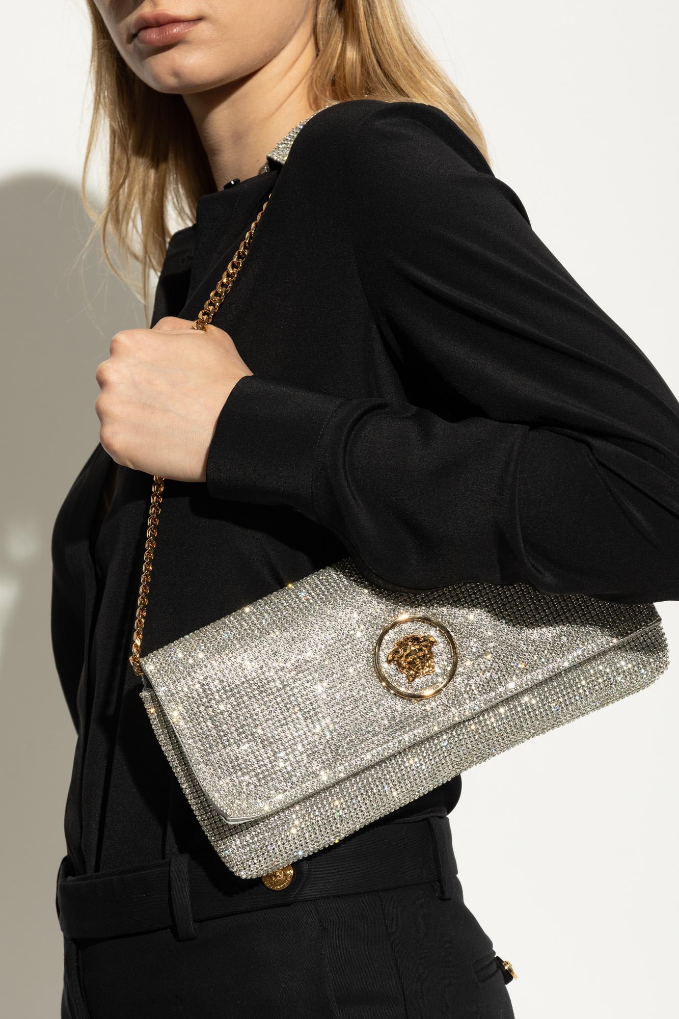 Versace Clutch With Shimmering Crystals In Silver