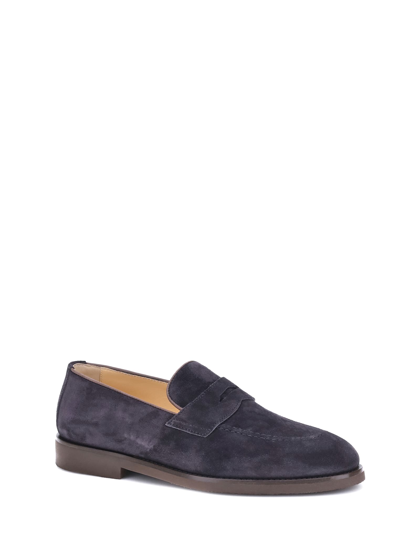 Brunello Cucinelli Mens Navy Flex Penny Suede Loafers
