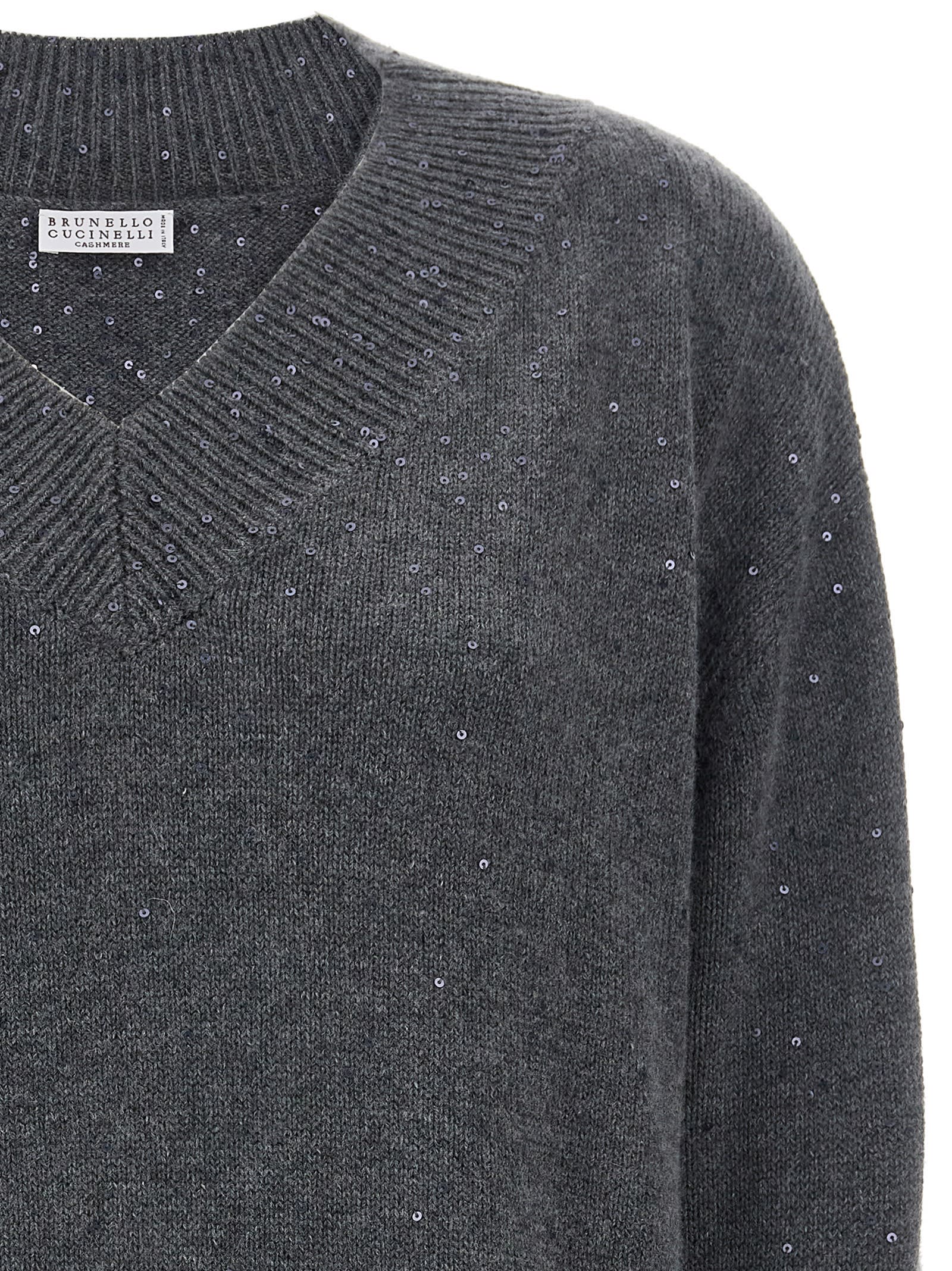 Shop Brunello Cucinelli Sequin Sweater In Gray