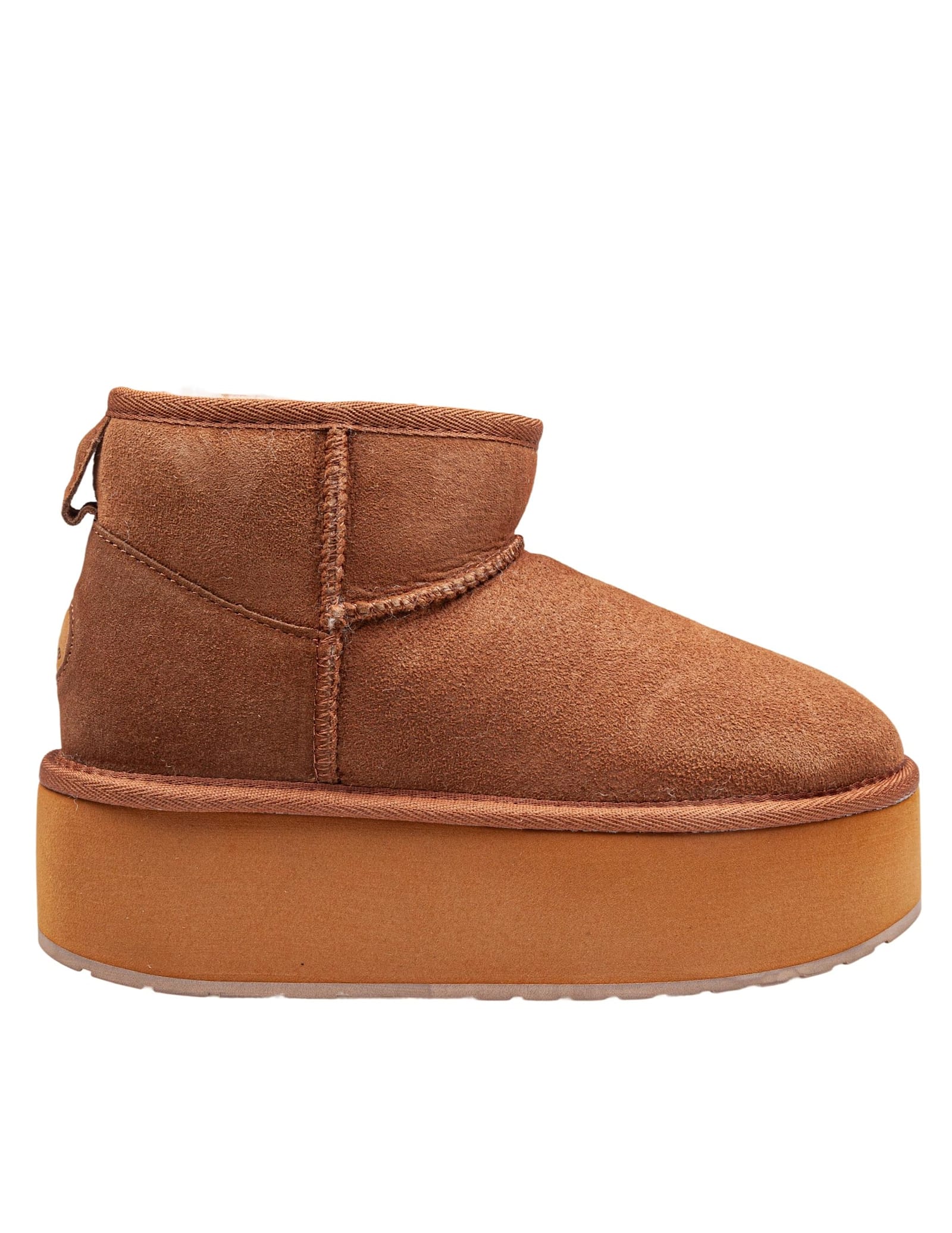 Stinger Micro Flatform Suede Ankle Boot In Chestnut Color