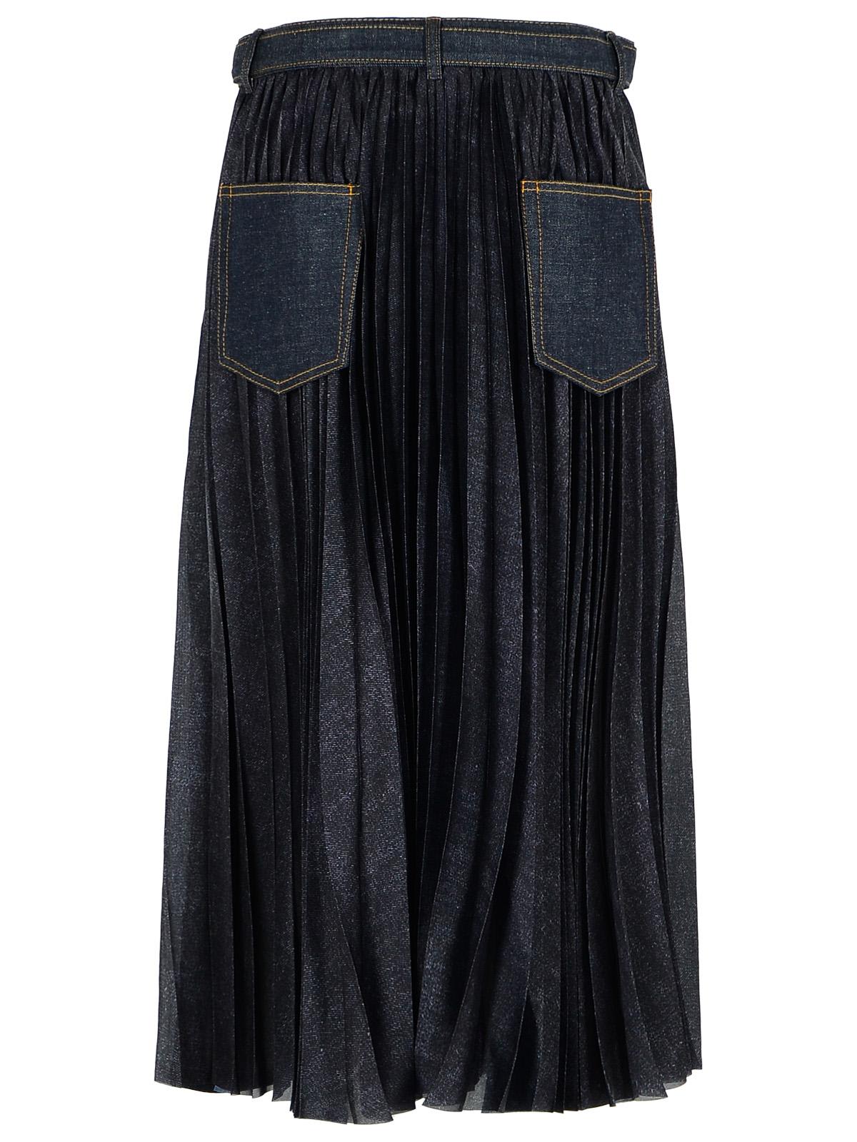 Sacai Black Denim Pleated Skirt With Adjustable Waist Belt In Blue