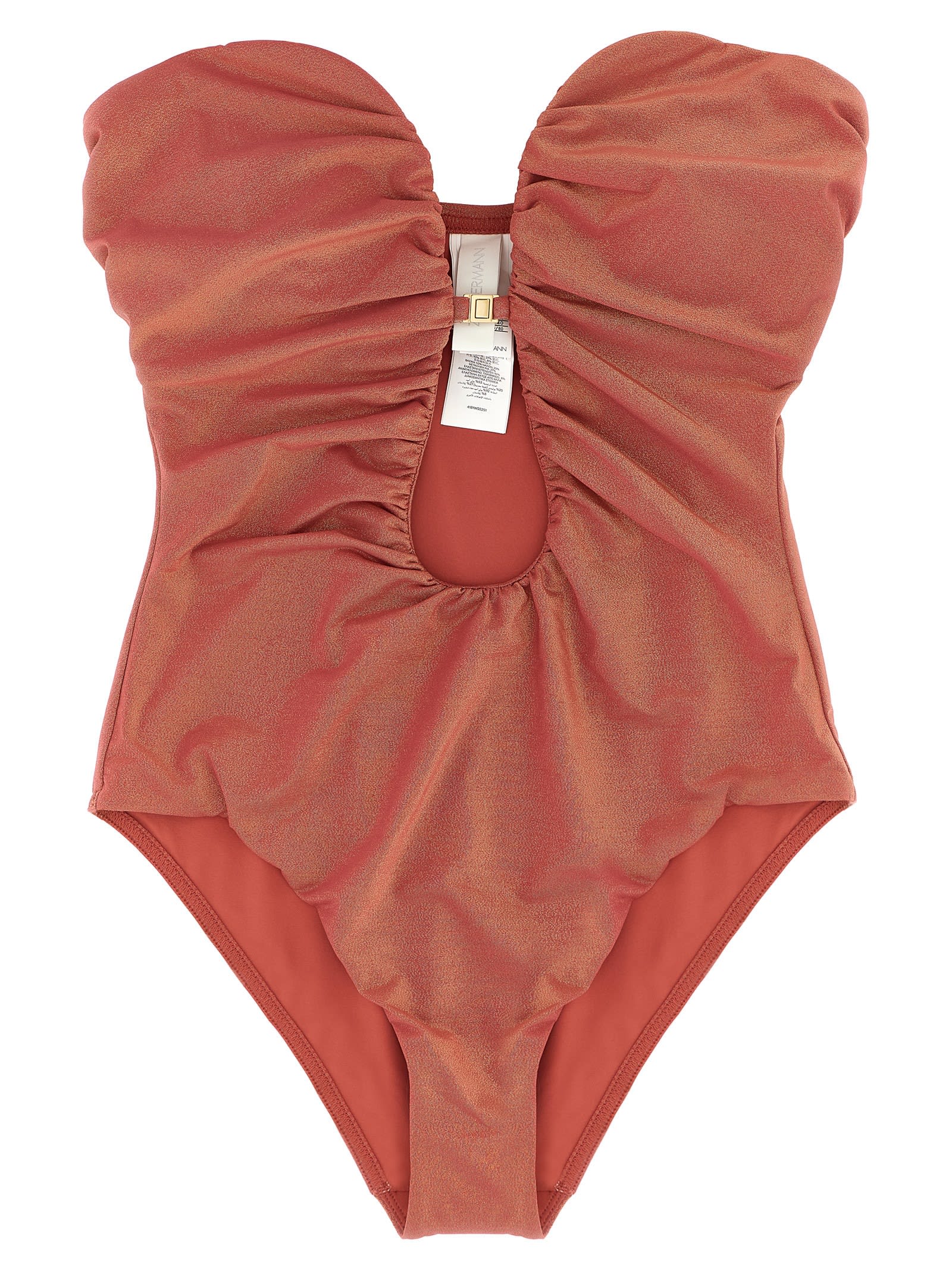 Zimmermann Rhiannon Deep Plunge One-piece Swimsuit In Brown