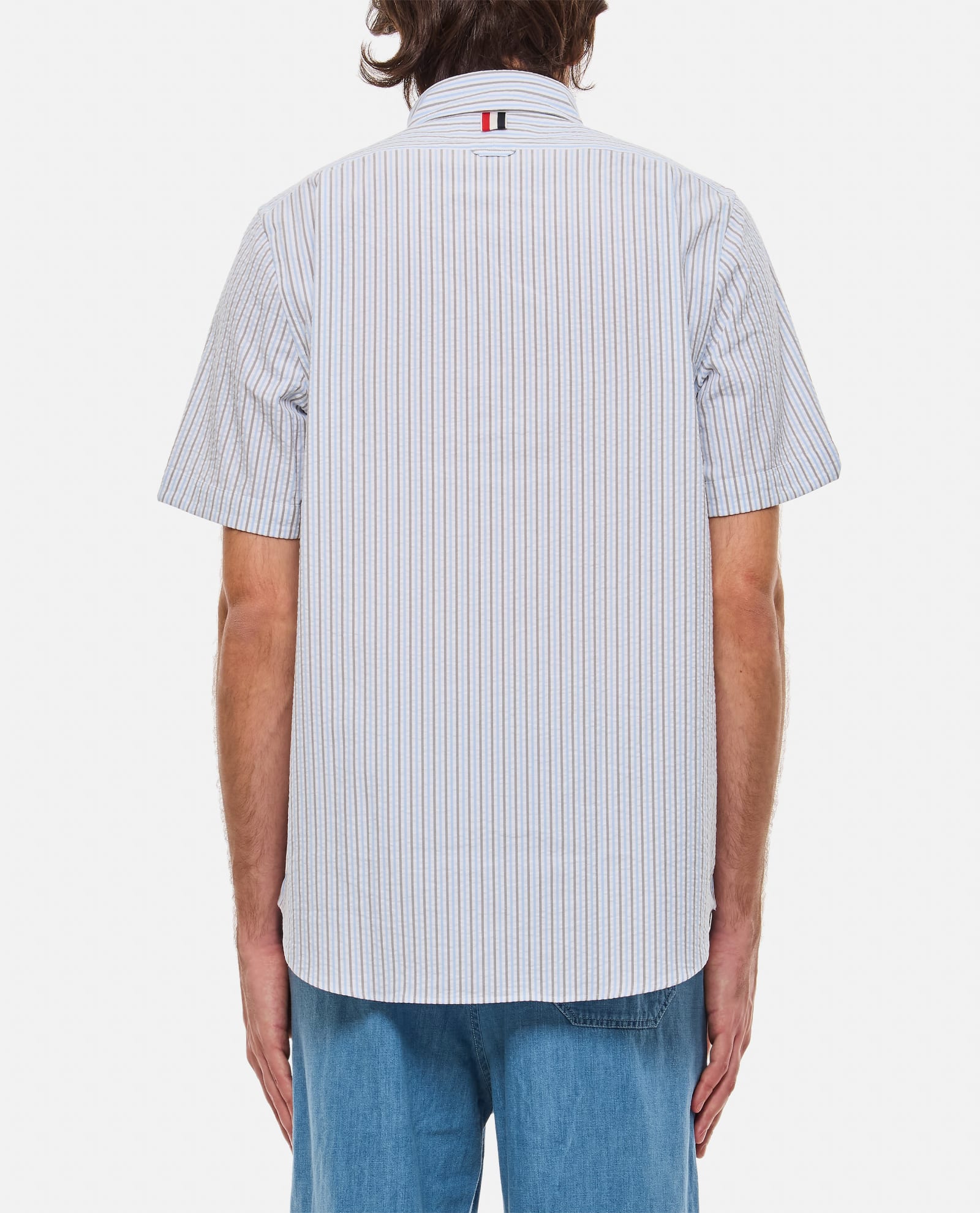 Shop Thom Browne Round Collar Cotton Shirt In Clear Blue