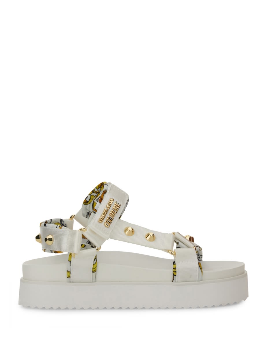 Shop Versace Jeans Couture Sandal With Logo In White