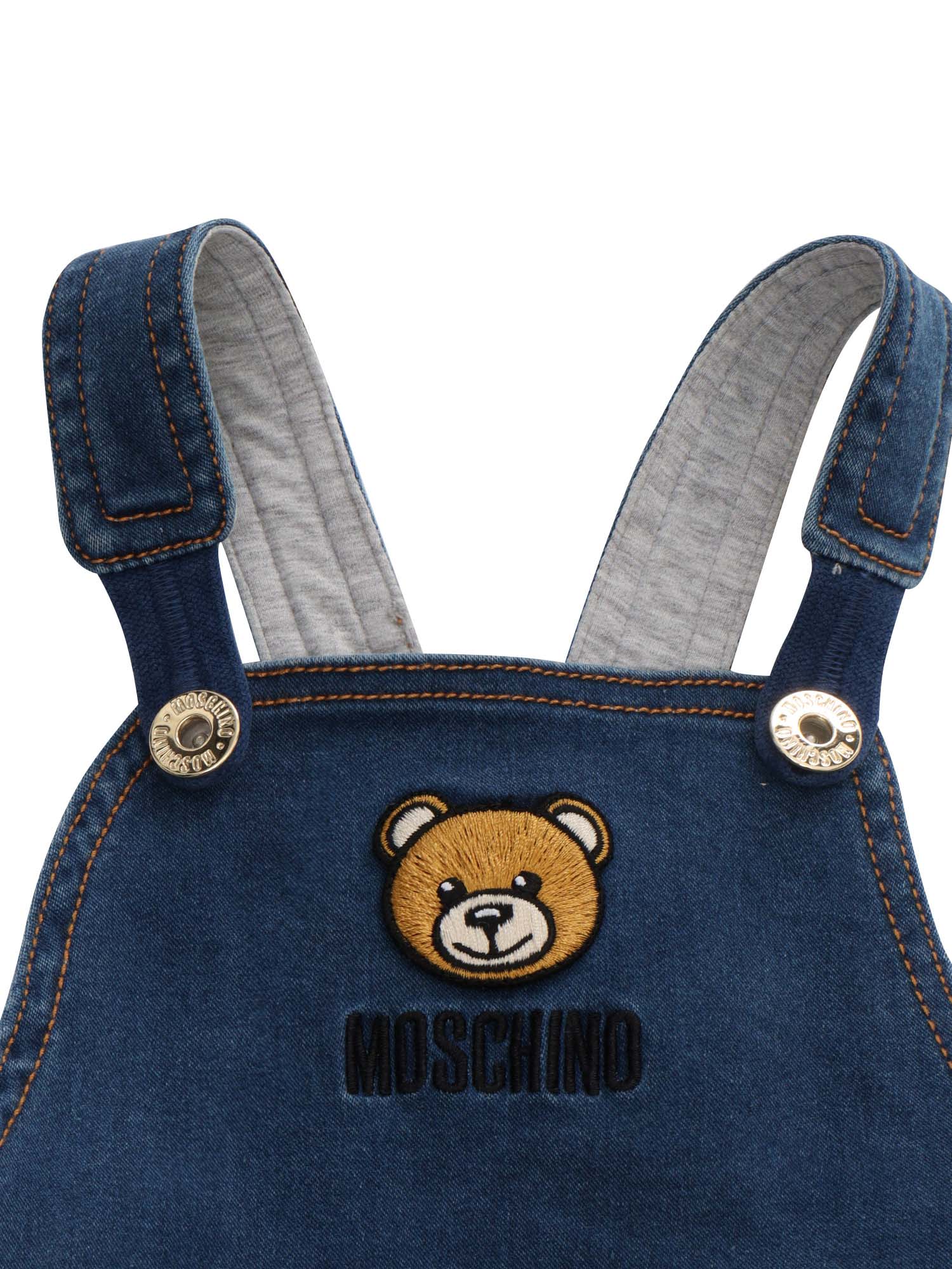 Shop Moschino Short Denim Dungarees In Blue