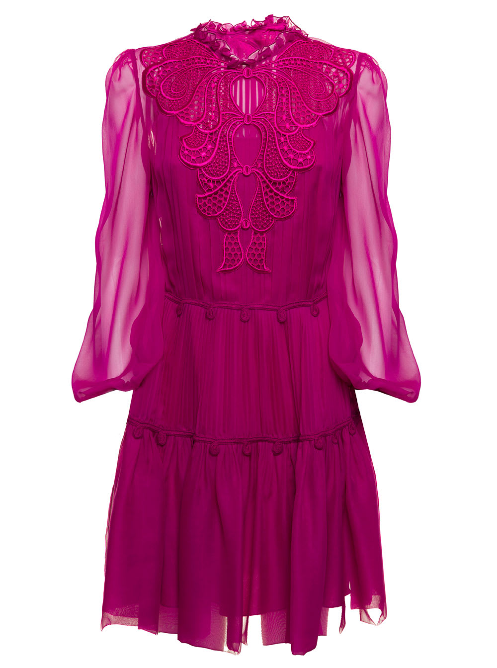 Alberta Ferretti Womans Pink Chiffon Dress With Embroidery