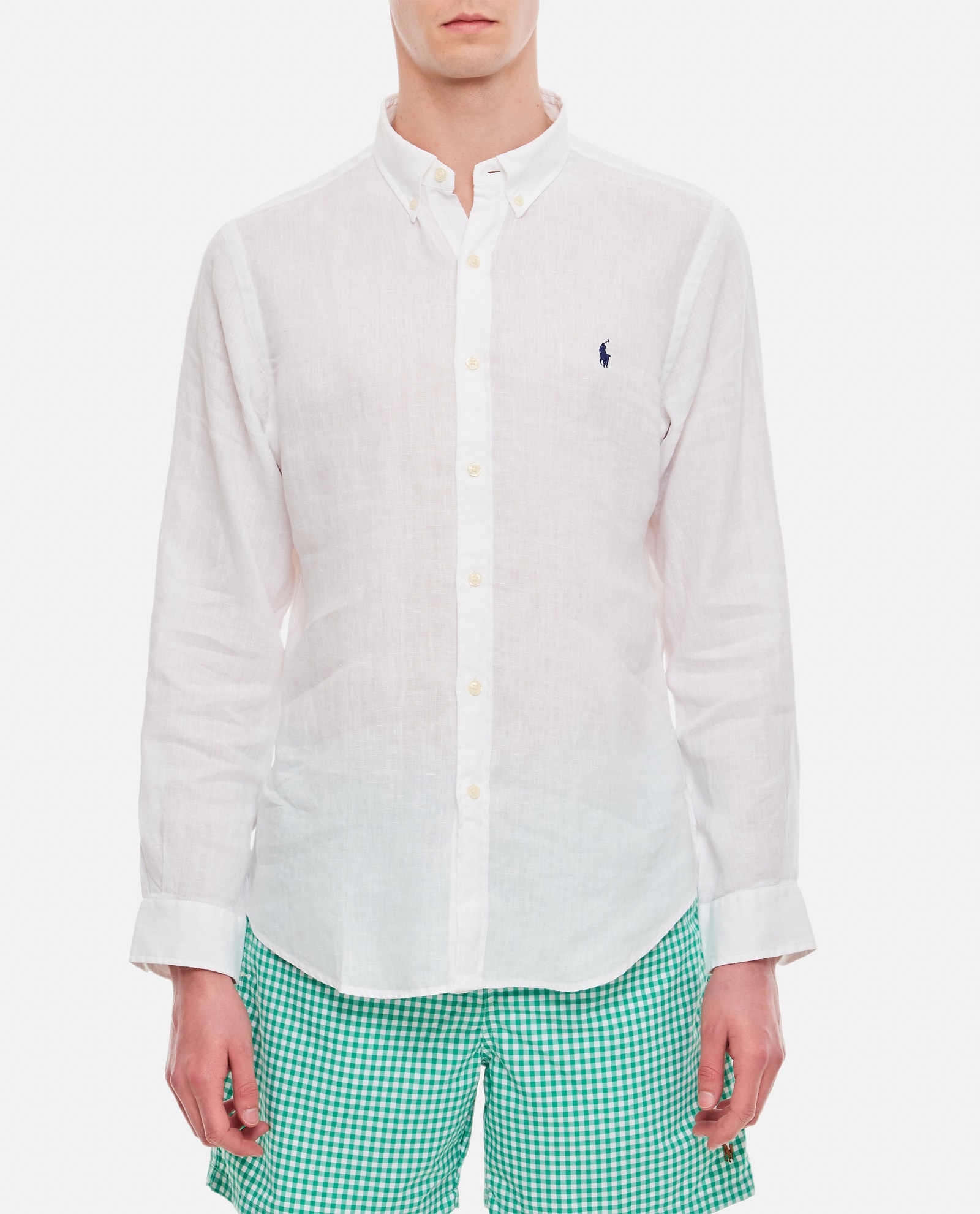 Shop Ralph Lauren Logo Embroidered Round Hem Plain Shirt In White