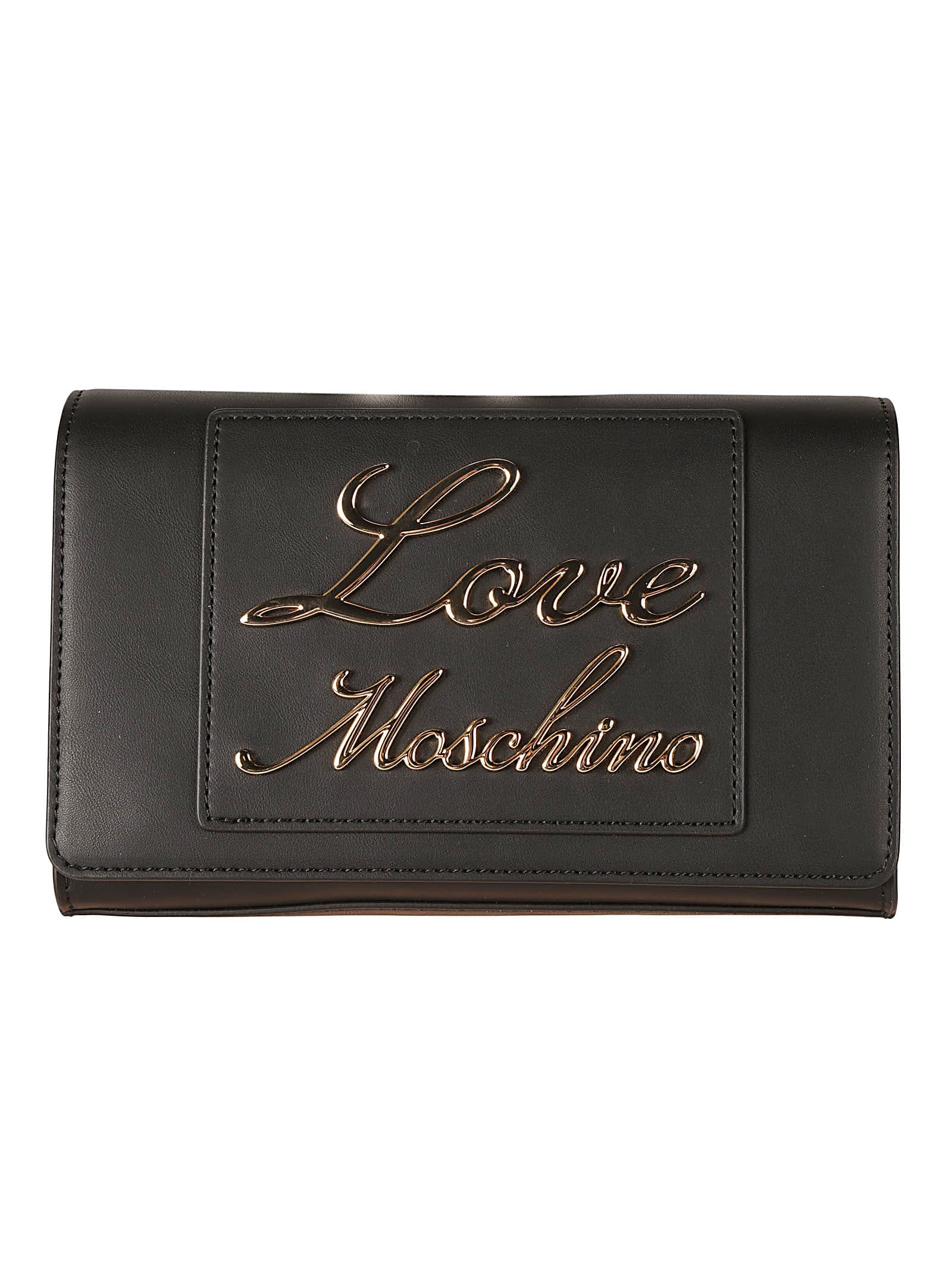 Shop Love Moschino Signature Logo Embossed Shoulder Bag In Black