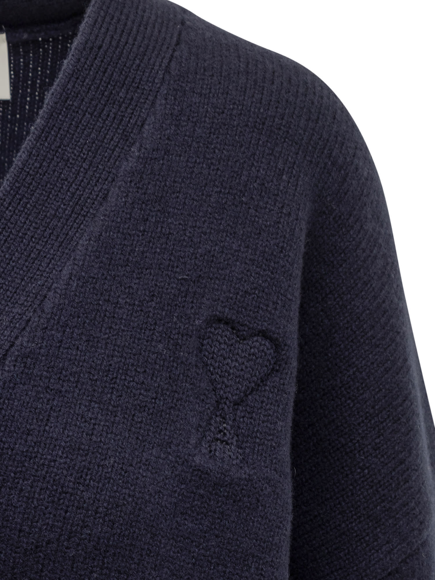 Shop Ami Alexandre Mattiussi Cardigan With Logo In Navy Blue