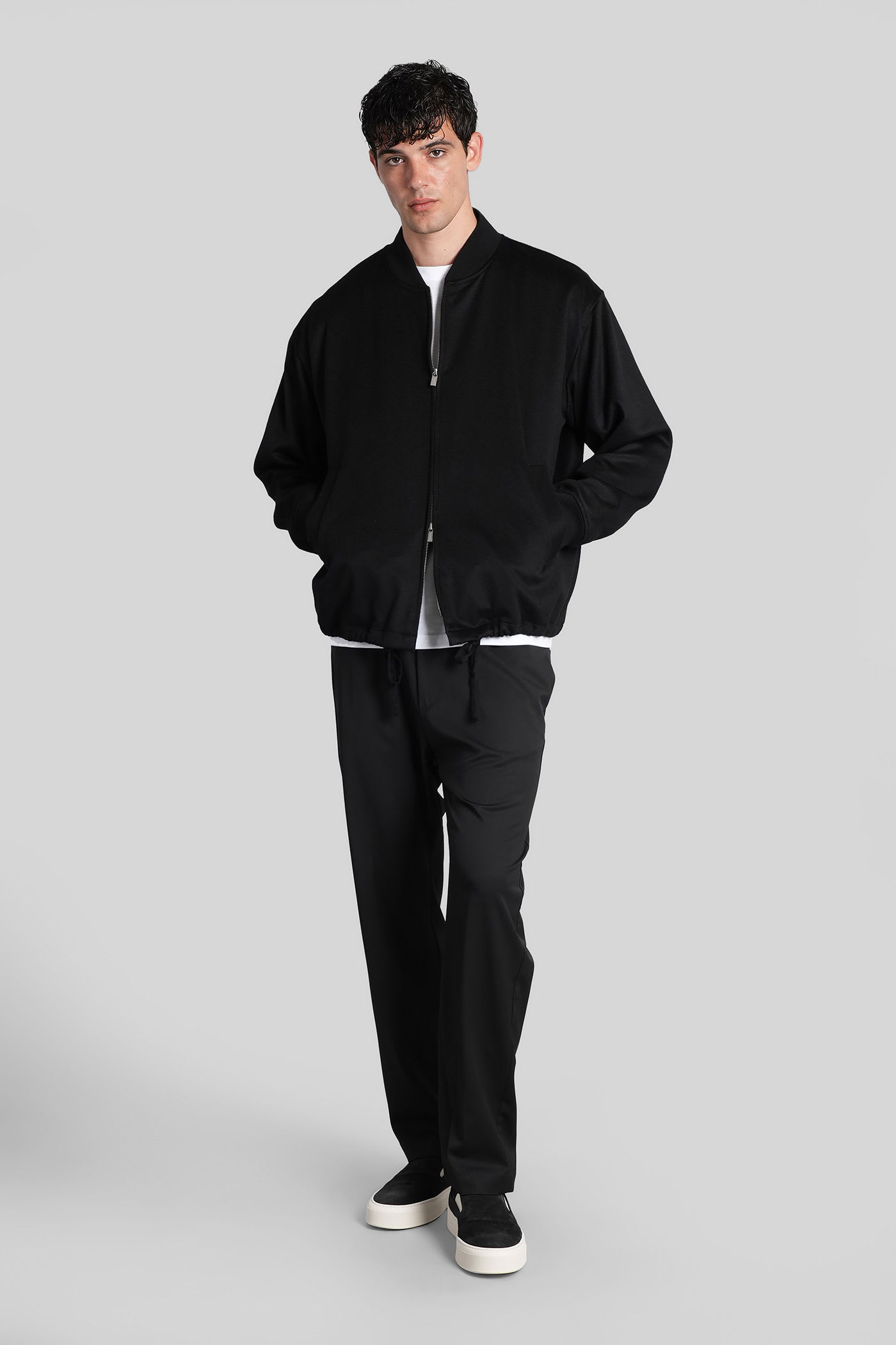 Barena Venezia Wool Zip-front Bomber Jacket In Black