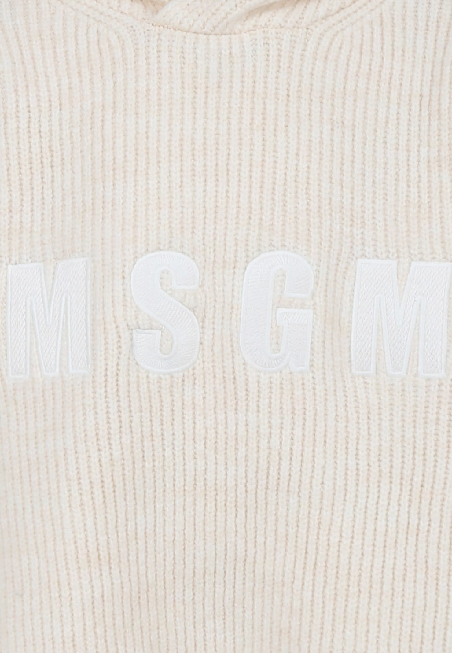 Msgm Ivory Crop Sweater For Girl With Logo In White