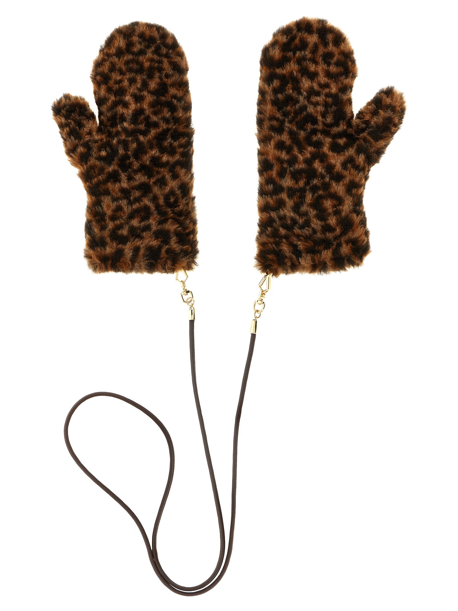Max Mara Animal Print Mittens Detachable Strap In Brown