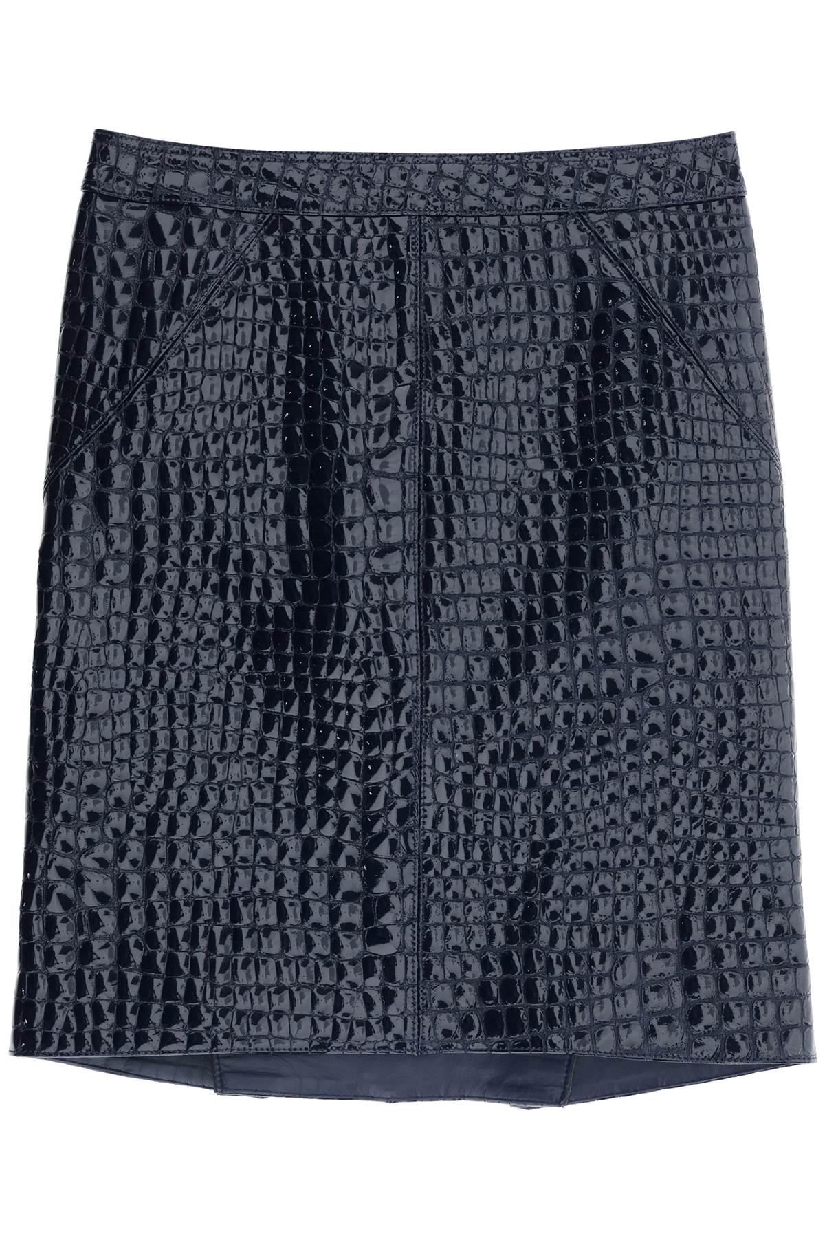 Shop Tom Ford Crocodile Effect Leather Skirt In Deep Blue (blue)