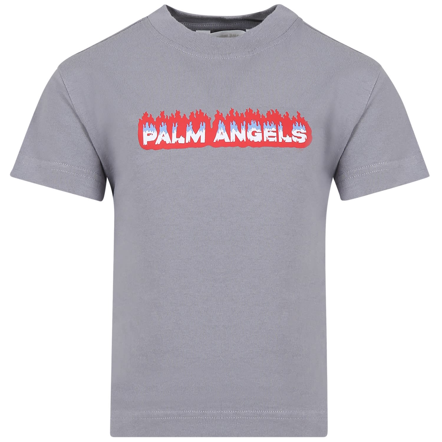 Palm Angels Grey T-shirt For Boy With Logo
