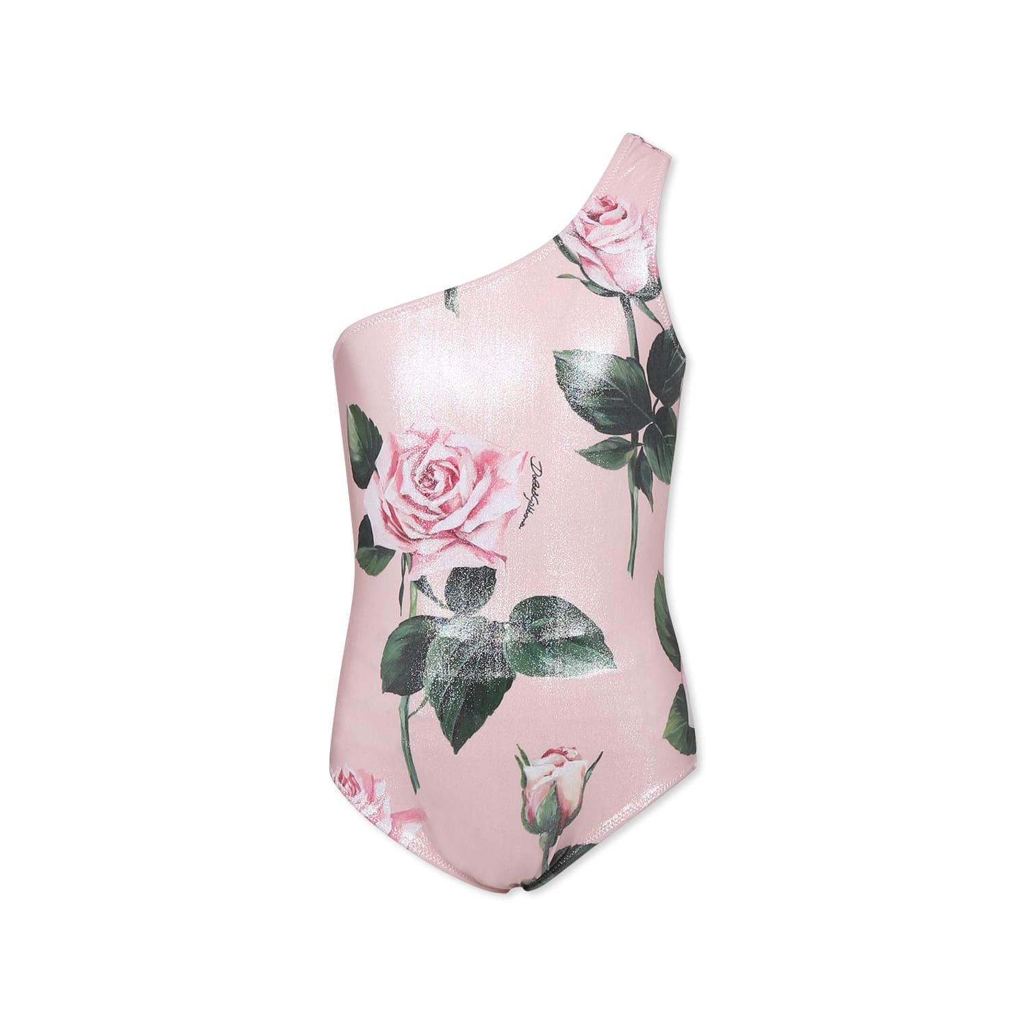 Dolce & Gabbana Pink Swimsuit For Girl With Rose Print In Pink