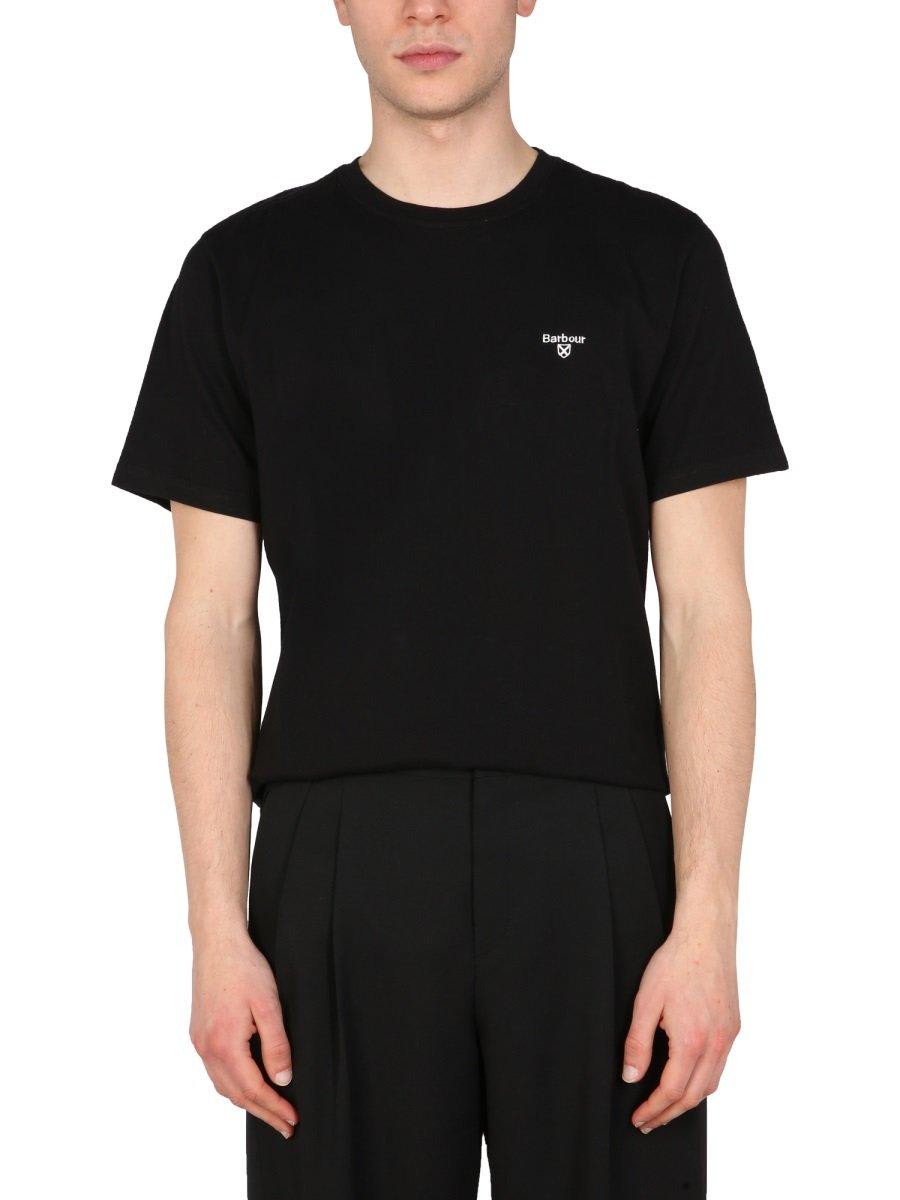 Shop Barbour Logo Embroidered T-shirt In Black