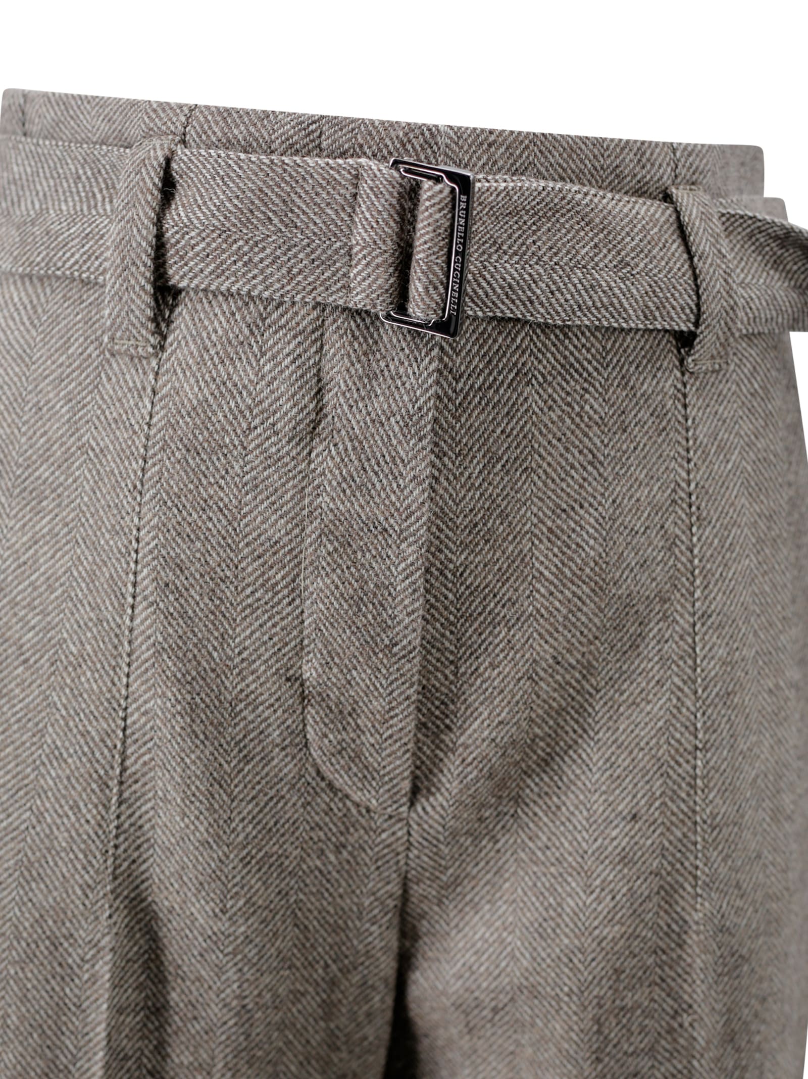 Shop Brunello Cucinelli Herringbone-pattern Pressed-crease Trousers In Brown